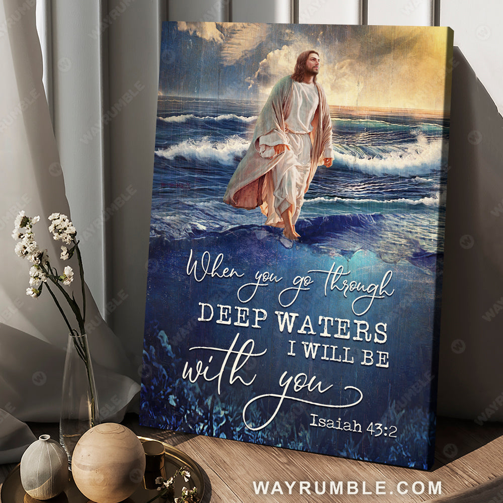 Walking with Jesus, Life of Jesus, Blue ocean, I will be with you - Jesus Portrait Canvas Prints, Christian Wall Art