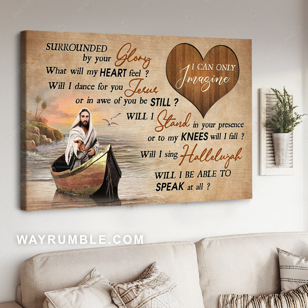 Beach painting, Walking with Jesus, Heart shape, I can only imagine - Jesus Landscape Canvas Prints, Christian Wall Art