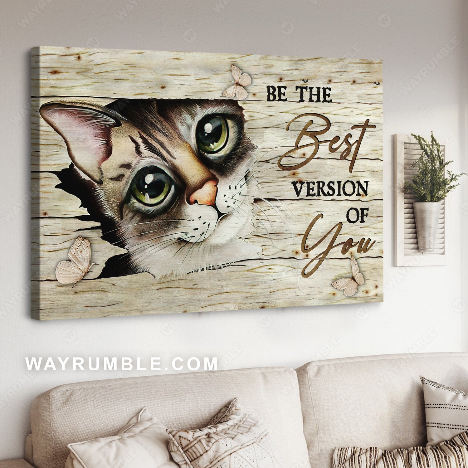 Cat with big eyes, Gift for cat lover, Butterfly, Be the best version of you - Jesus Landscape Canvas Prints, Christian Wall Art