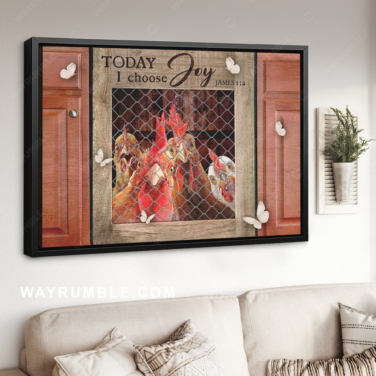 Stunning rooster, White butterfly, Today I choose joy - Jesus Landscape Canvas Prints, Christian Wall Art