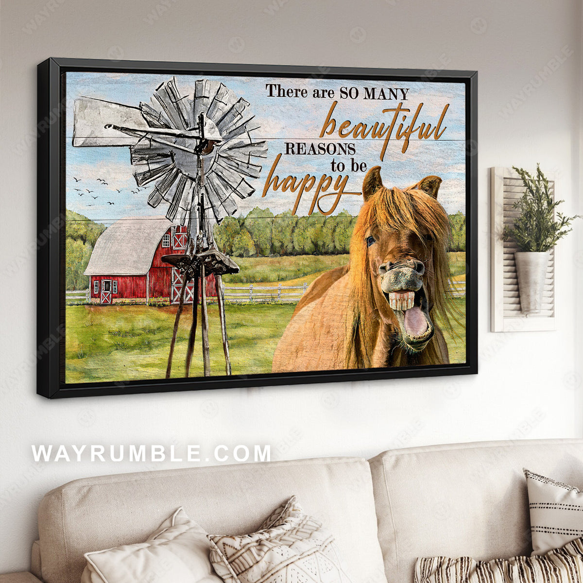 Beautiful horse, White windmill, Green meadow, There are so many beautiful reasons - Jesus Landscape Canvas Prints, Christian Wall Art