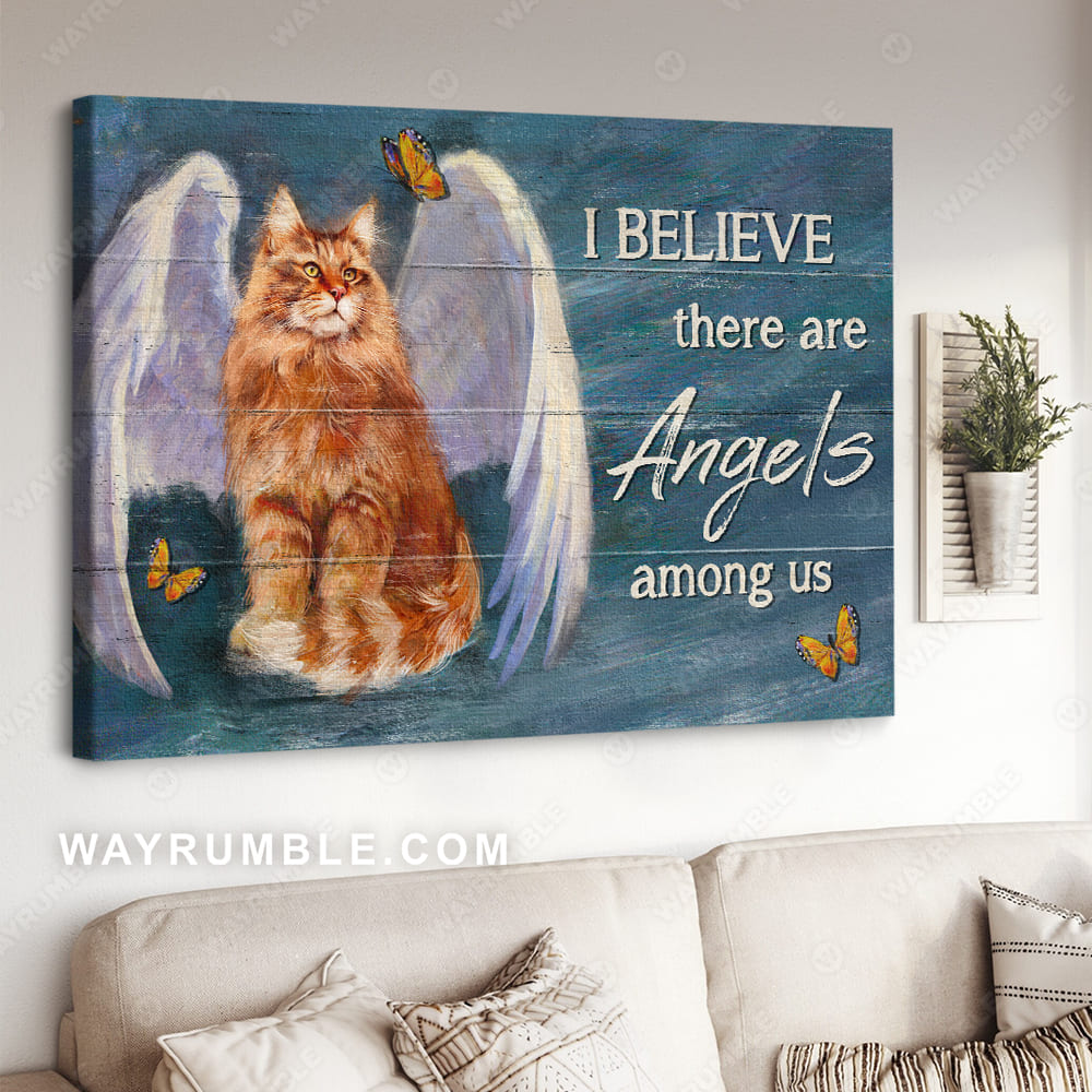 Brown cat, Angel wings, Butterfly, I believe there are angels among us - Jesus Landscape Canvas Prints, Christian Wall Art