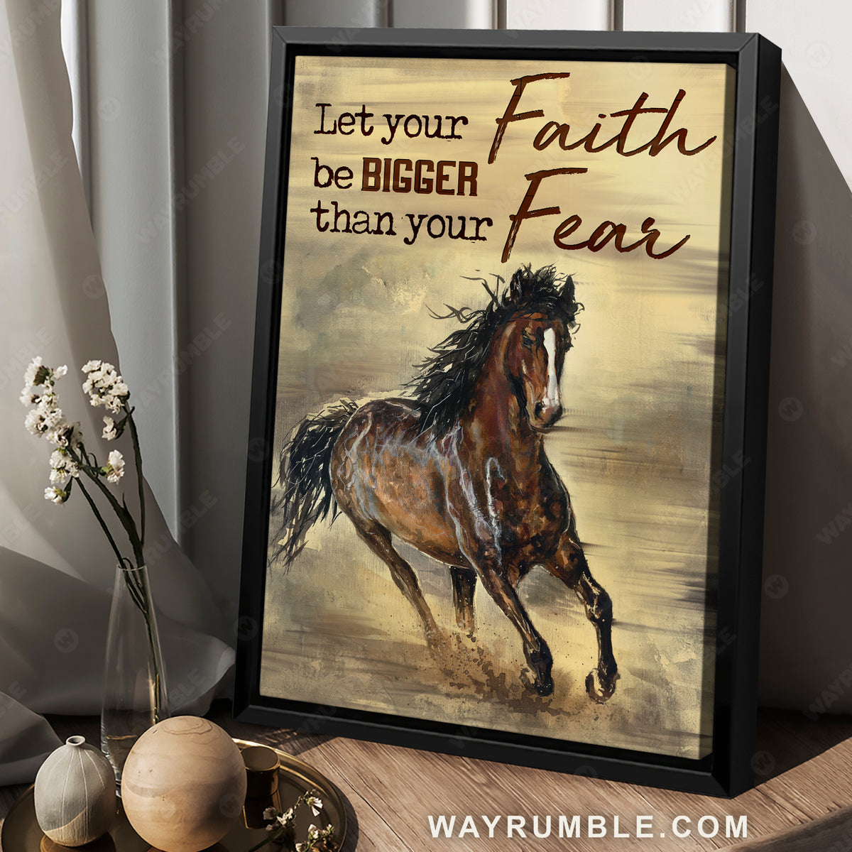 Running horse, Yellow background, Let your faith be bigger than your fear - Jesus Portrait Canvas Prints, Christian Wall Art