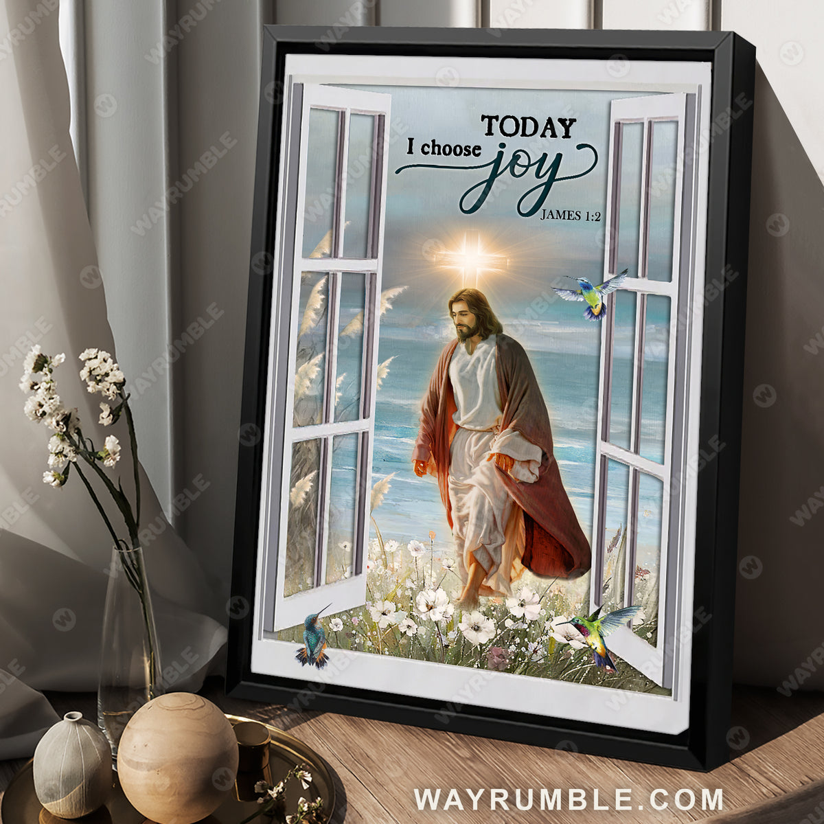 The life of Jesus, Blue ocean, Cross symbol, Today I choose joy - Jesus Portrait Canvas Prints, Christian Wall Art