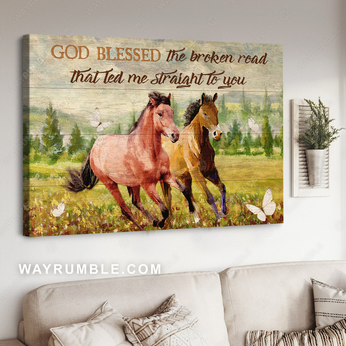 Unique horse drawing, Meadow land, Farm, God blessed the broken road - Jesus Landscape Canvas Prints, Christian Wall Art