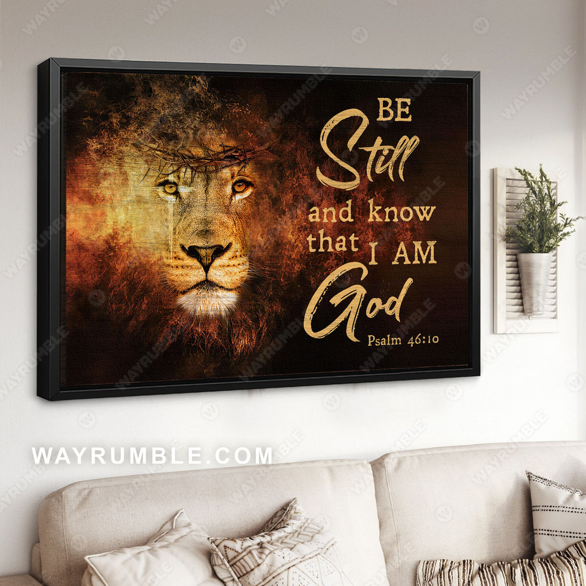 Face of lion, Lion king, Crown of thorn, Be still and know that I am God - Jesus Landscape Canvas Prints, Christian Wall Art
