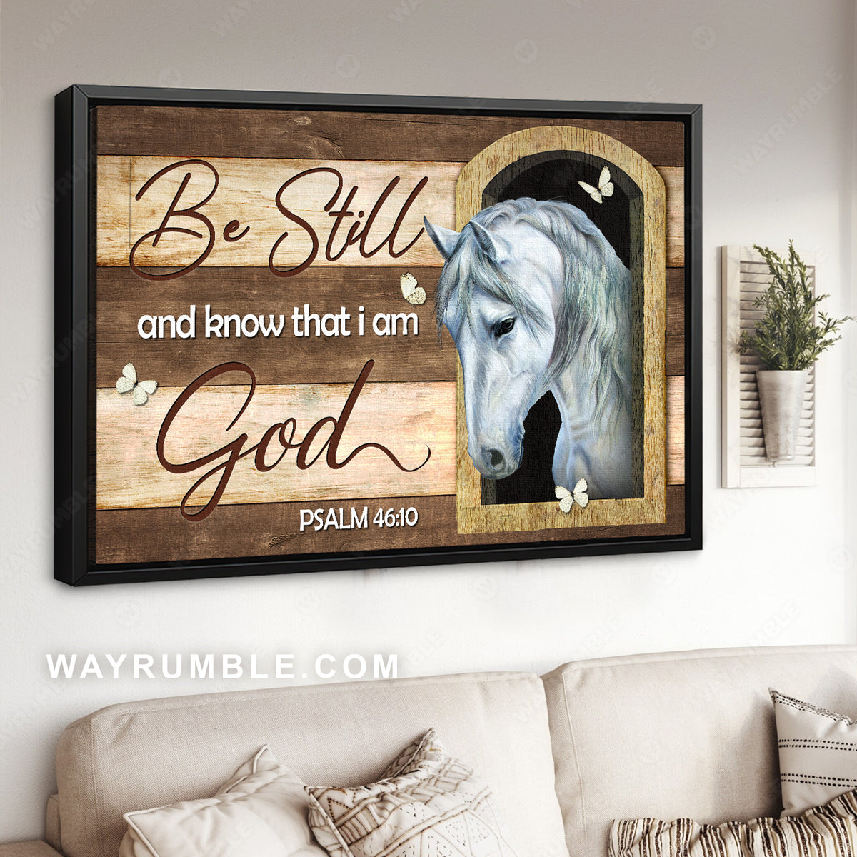 Beautiful white horse, Small window, Butterfly, Be still and know that I am God - Jesus Landscape Canvas Prints, Christian Wall Art