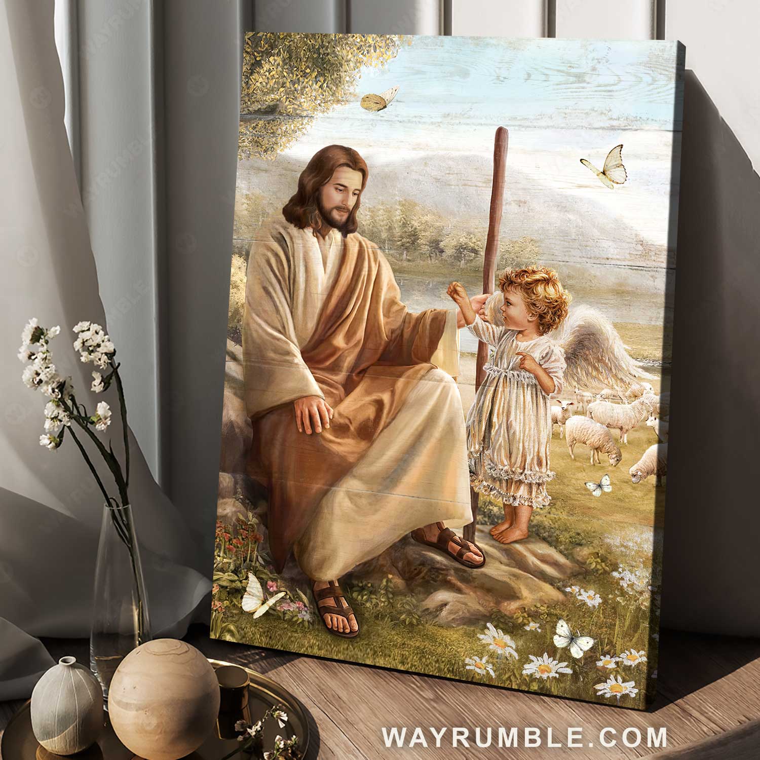 Cute angel painting, Walking with Jesus, The life of Jesus - Jesus Portrait Canvas Prints, Home Decor Wall Art
