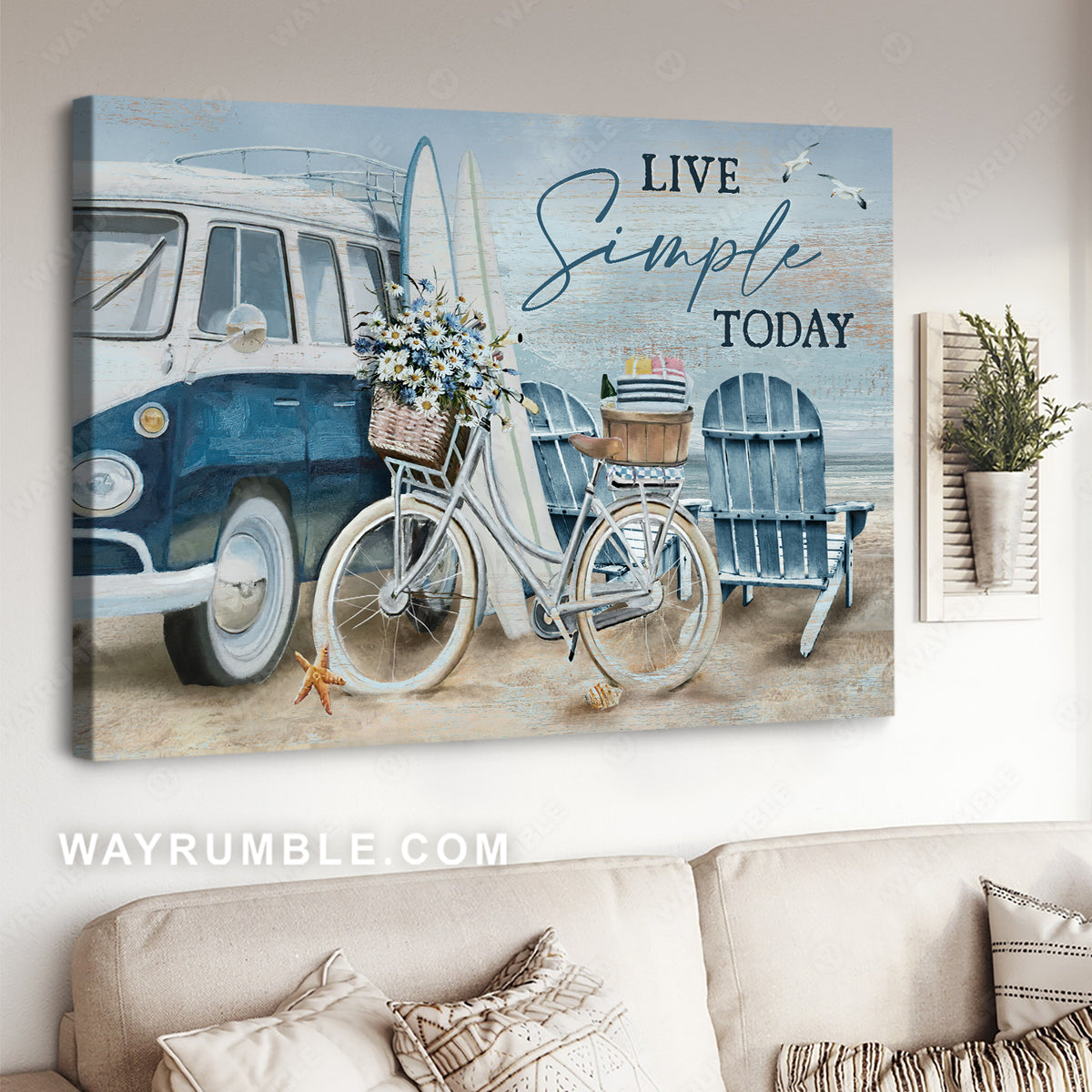 Vintage car, White bicycle, Daisy vase, Live simple today - Jesus Landscape Canvas Prints, Christian Wall Art