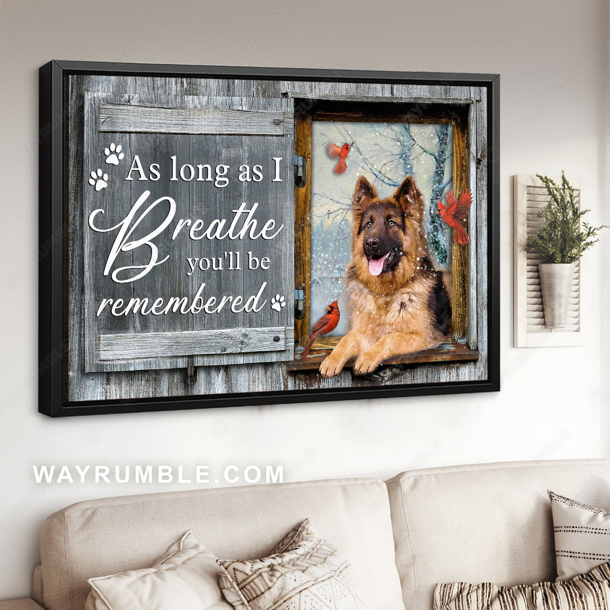 Winter drawing, German shepherd, Red cardinal, As long as I breathe - Jesus Landscape Canvas Prints, Christian Wall Art