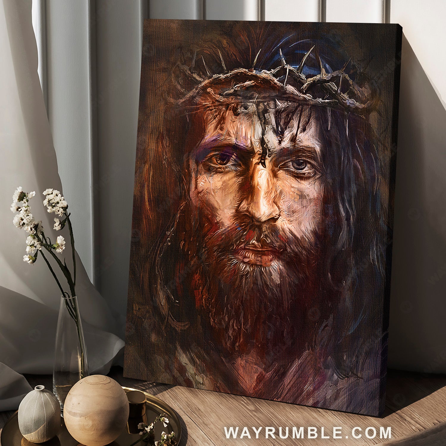 The face of Jesus, Oil painting portrait, Crown of thorn - Jesus Portrait Canvas Prints, Christian Wall Art