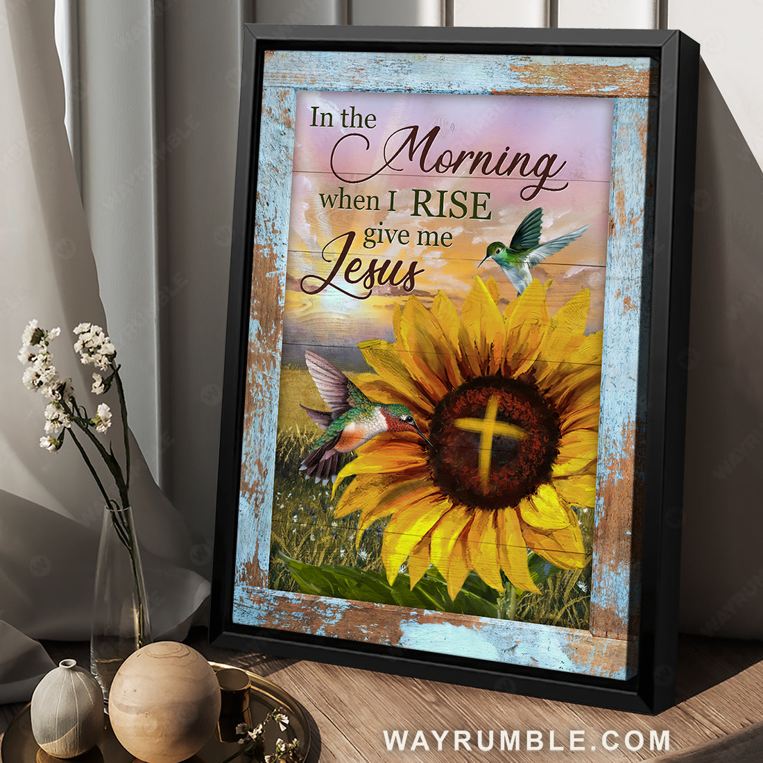 Brilliant sunflower, Big hummingbird, Pink sunset, In the morning when I rise - Jesus Portrait Canvas Prints, Christian Wall Art