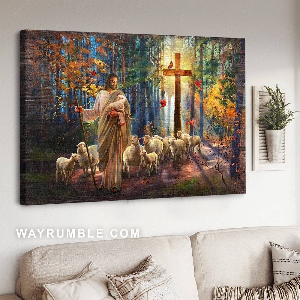 Jesus calls, Lamb of God, Amazing forest, Cross symbol - Jesus Landscape Canvas Prints, Christian Wall Art