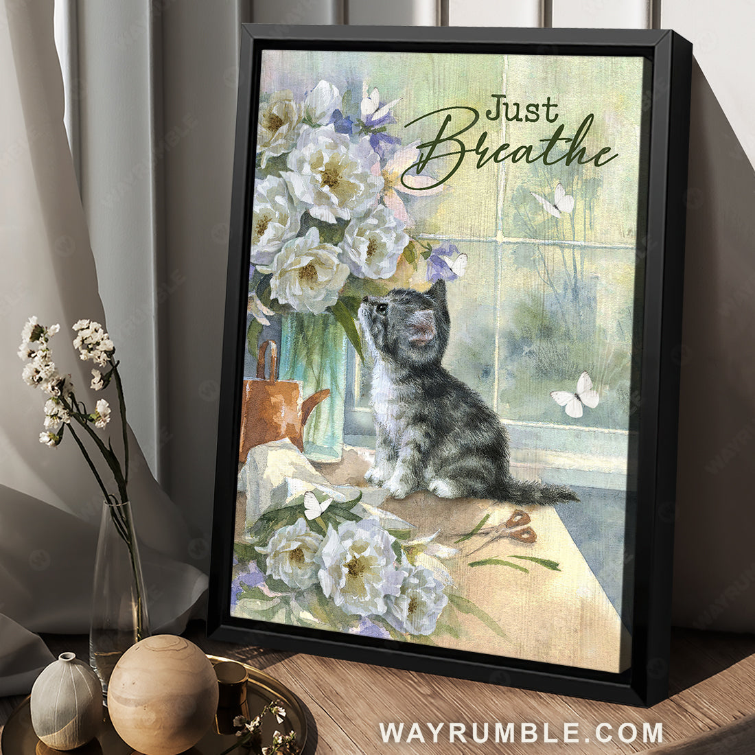Little cat painting, White climbing roses, Just breathe - Jesus Portrait Canvas Prints, Christian Wall Art