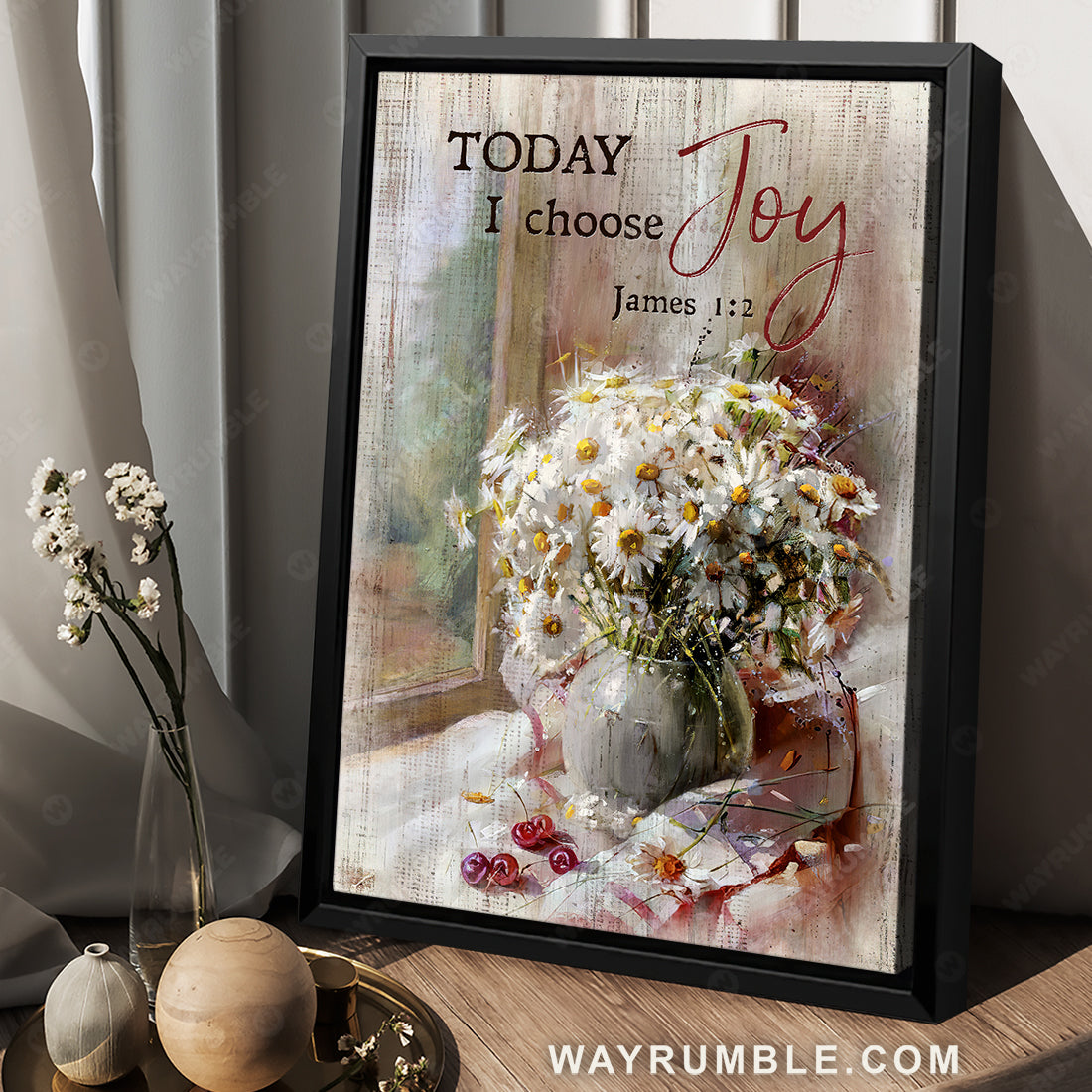 Watercolor daisy, Still life painting, Today I choose joy - Jesus Portrait Canvas Prints, Christian Wall Art