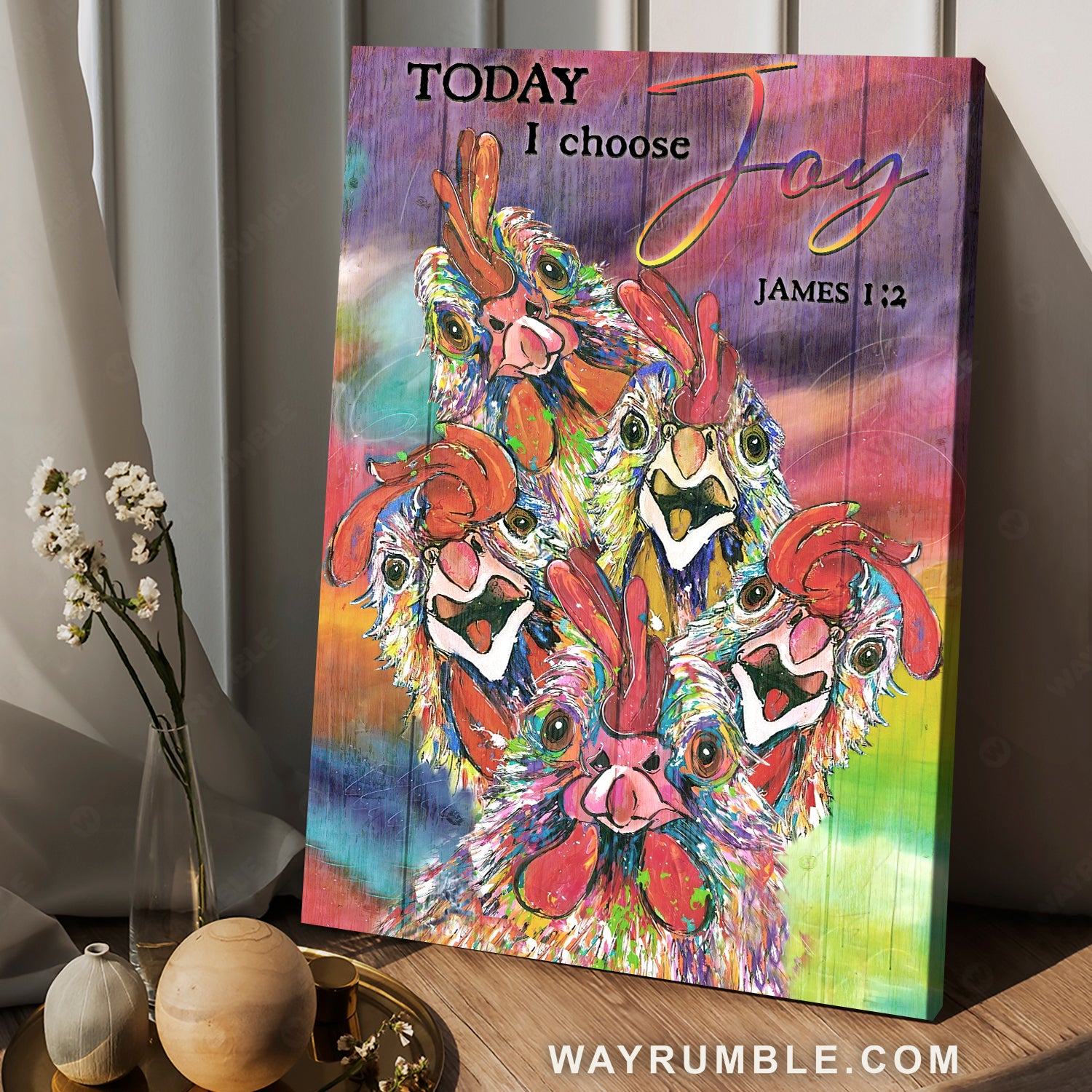 Unique rooster drawing, Colorful artwork, Today I choose joy - Jesus Portrait Canvas Prints, Christian Wall Art