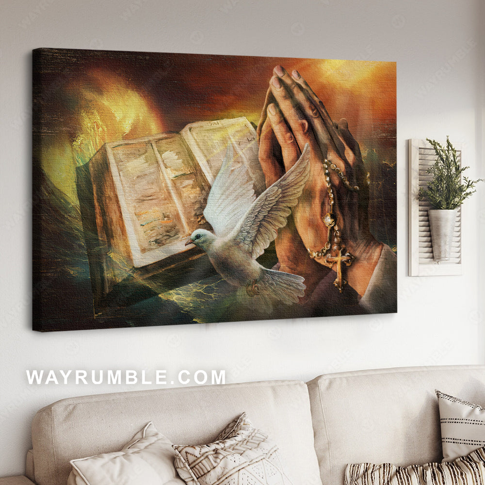 Magic bible, Jesus's hand, White dove symbol - Jesus Landscape Canvas Prints, Christian Wall Art