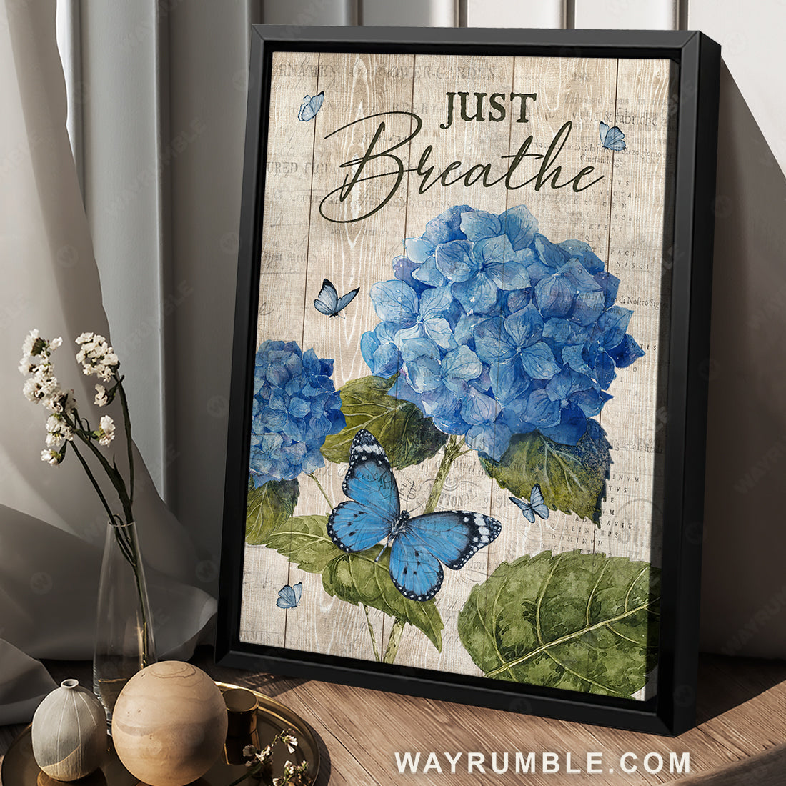Pretty hydrangea drawing, Green garden, Blue butterfly, Just breathe - Jesus Portrait Canvas Prints, Christian Wall Art