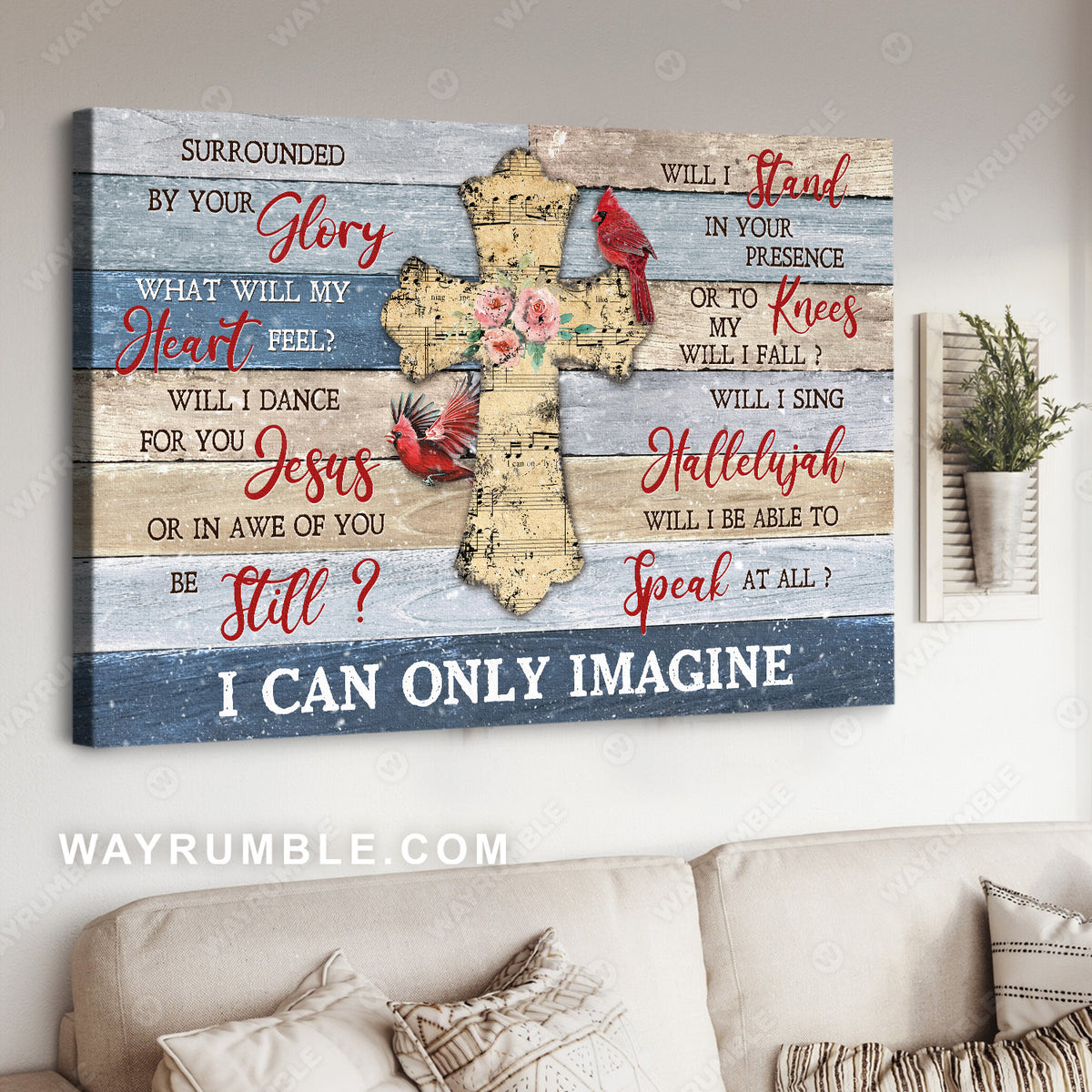 Unique cross, Music sheet, Red cardinal, I can only imagine - Jesus Landscape Canvas Prints, Christian Wall Art