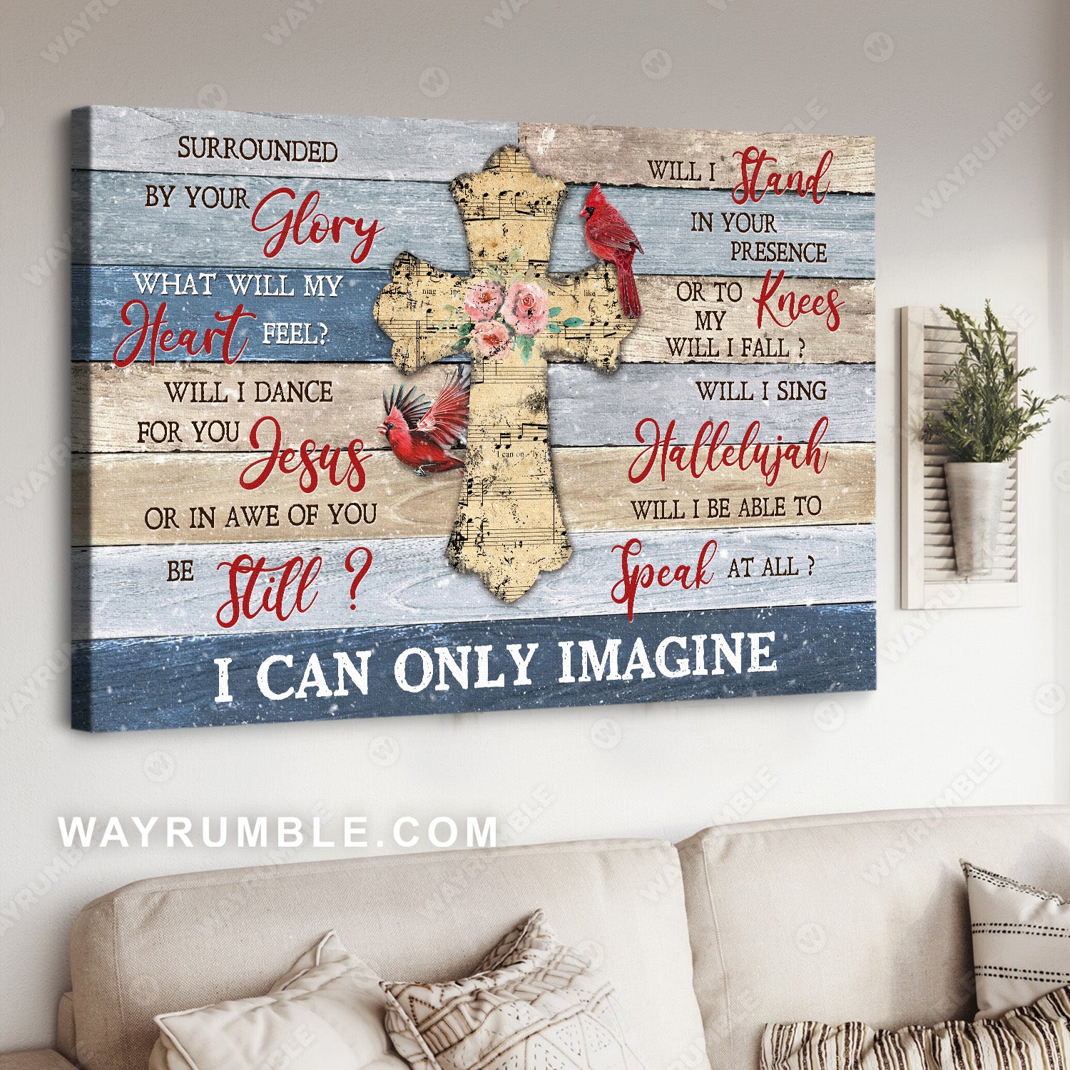 Unique cross, Music sheet, Red cardinal, I can only imagine - Jesus Landscape Canvas Prints, Christian Wall Art