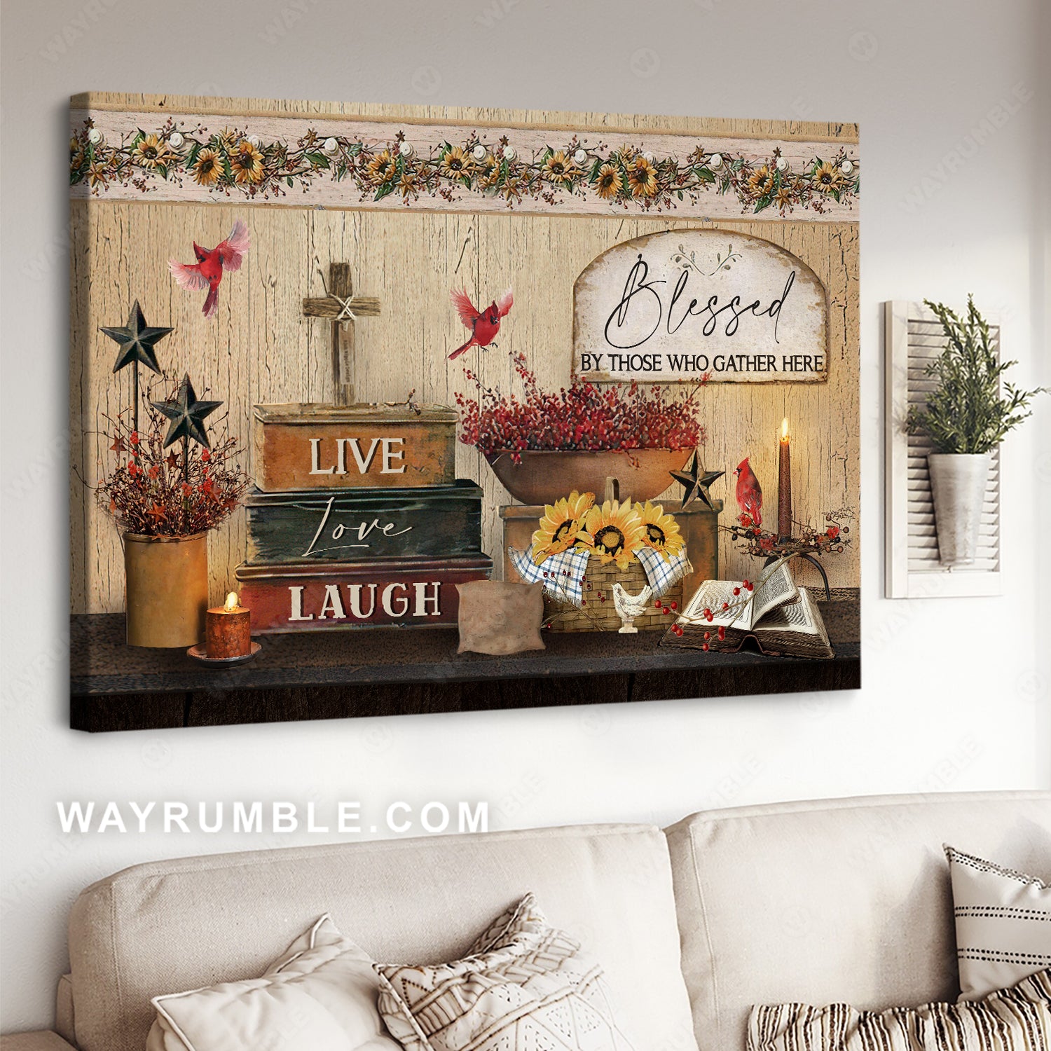 Antique books, Cardinal drawing, Baby flower, Blessed by those who gather here - Jesus Landscape Canvas Prints, Christian Wall Art