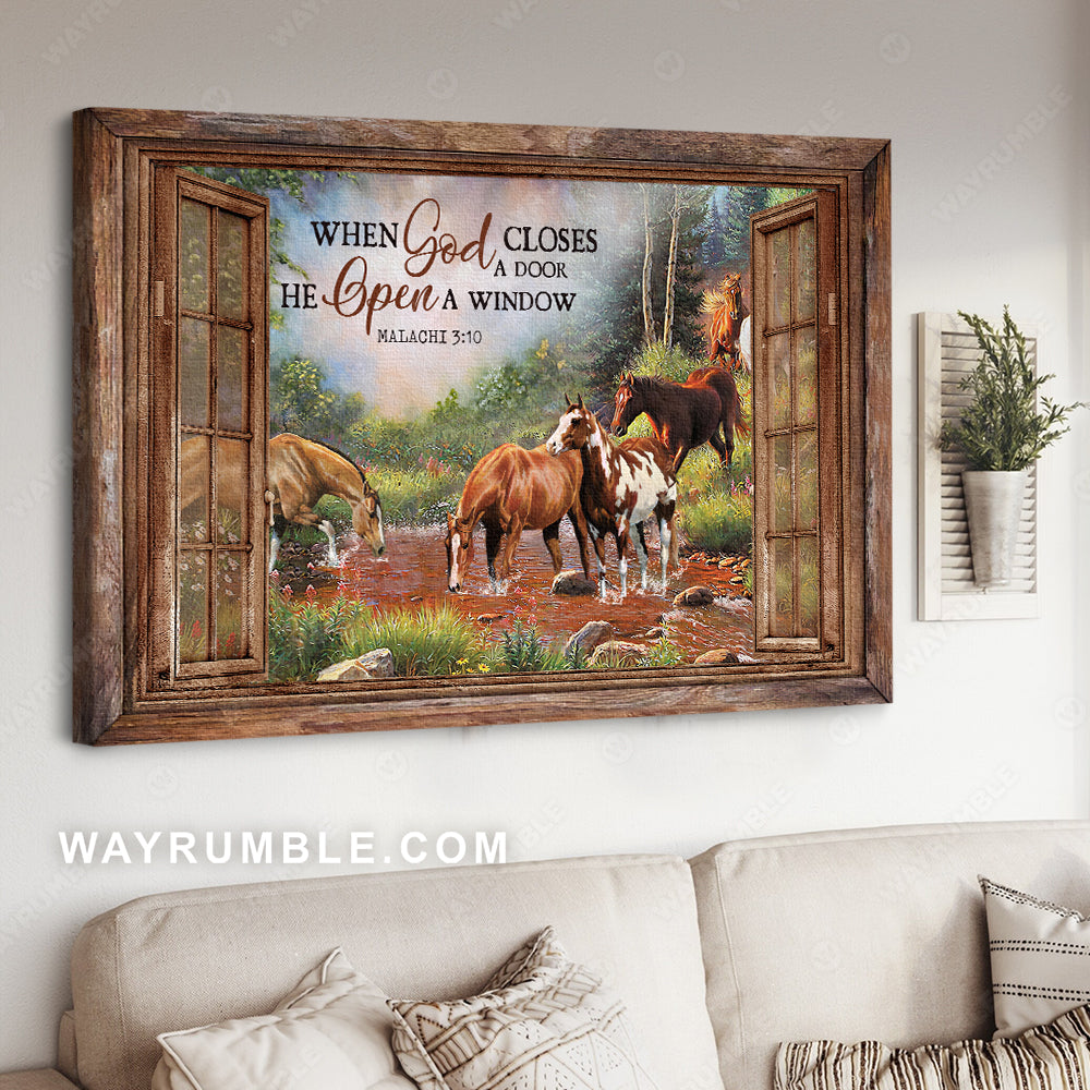 Quarter horses, Beautiful river, Forest, When God closes a door - Jesus Landscape Canvas Prints, Christian Wall Art