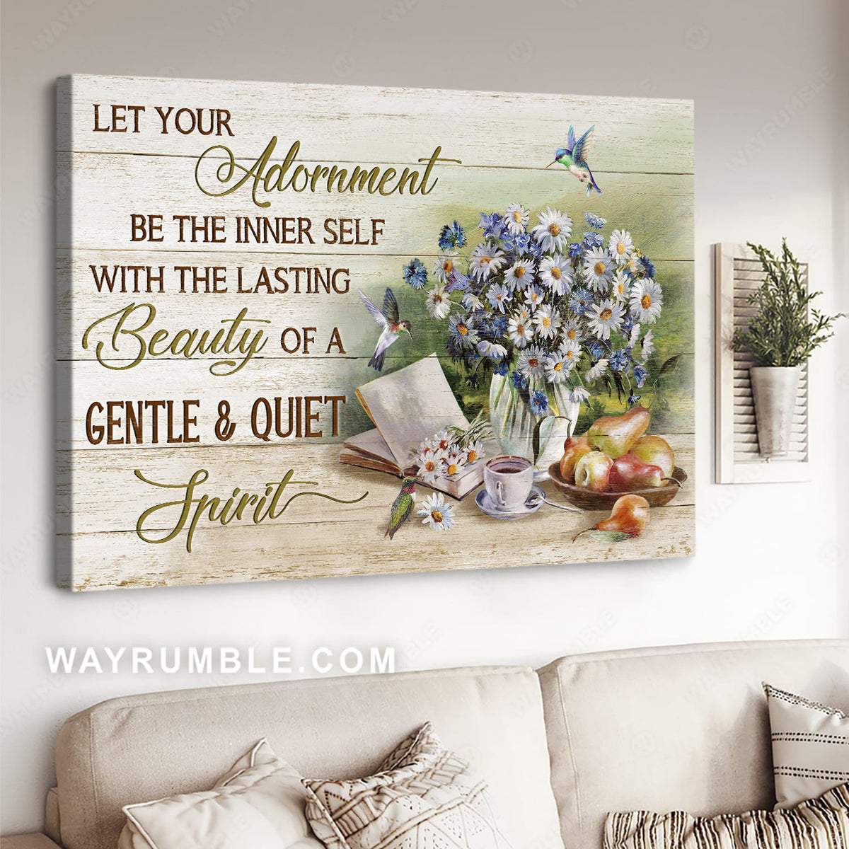 Daisy vase, Old book, The lasting beauty of a gentle - Jesus Landscape Canvas Prints, Christian Wall Art