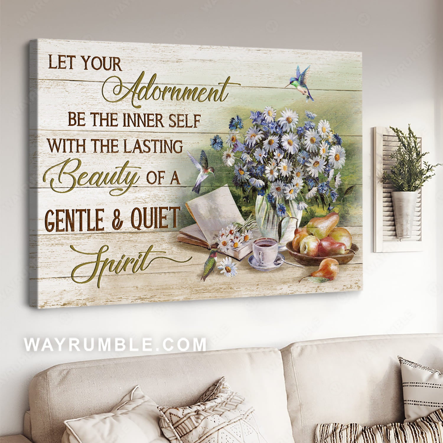 Daisy vase, Old book, The lasting beauty of a gentle - Jesus Landscape Canvas Prints, Christian Wall Art