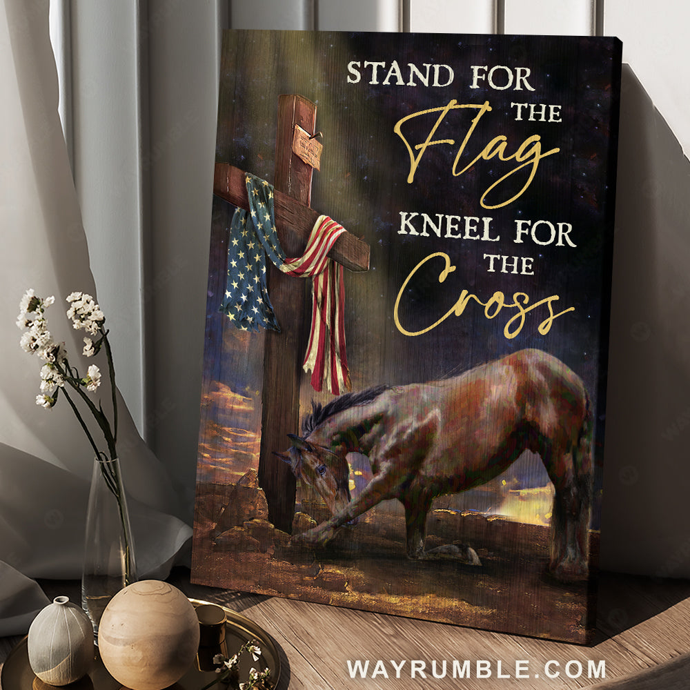 Black horse drawing, Cross painting, US flag, Stand for the flag - Jesus Portrait Canvas Prints, Christian Wall Art