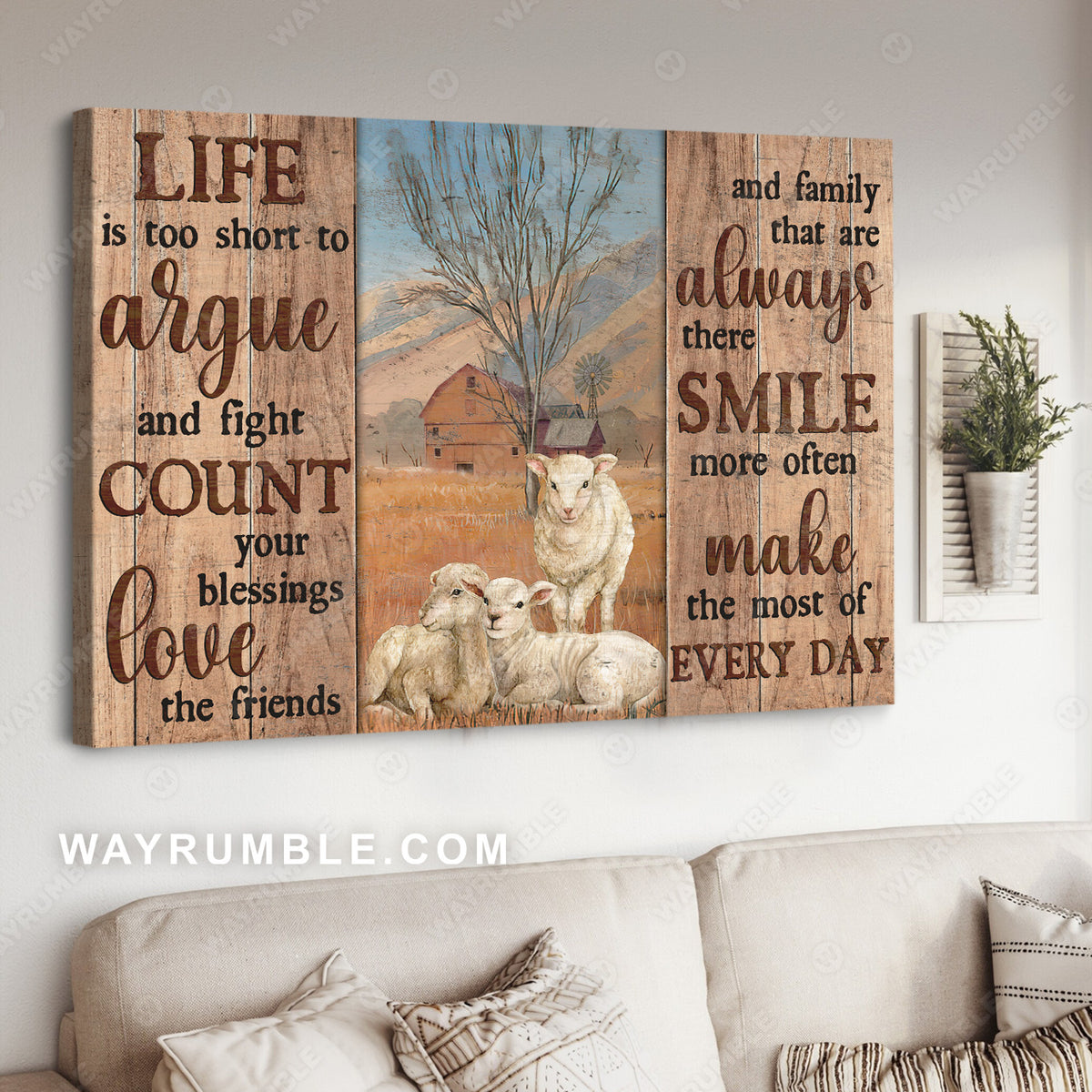 White lamb drawing, Rice field, Countryside, Life is too short to argue - Jesus Landscape Canvas Prints, Christian Wall Art