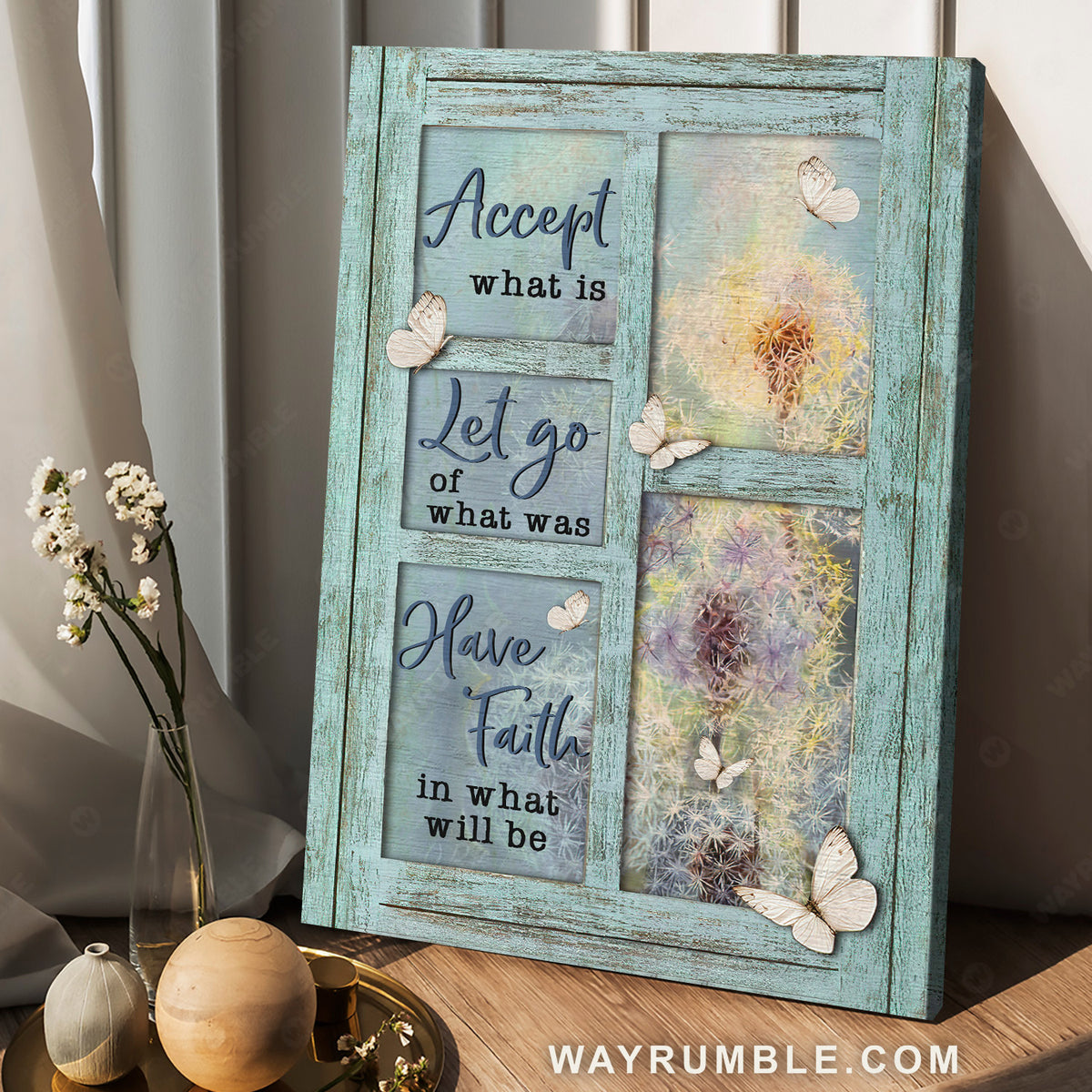 Blue window, Pretty dandelion, Accept what is let go - Jesus Portrait Canvas Prints, Christian Wall Art