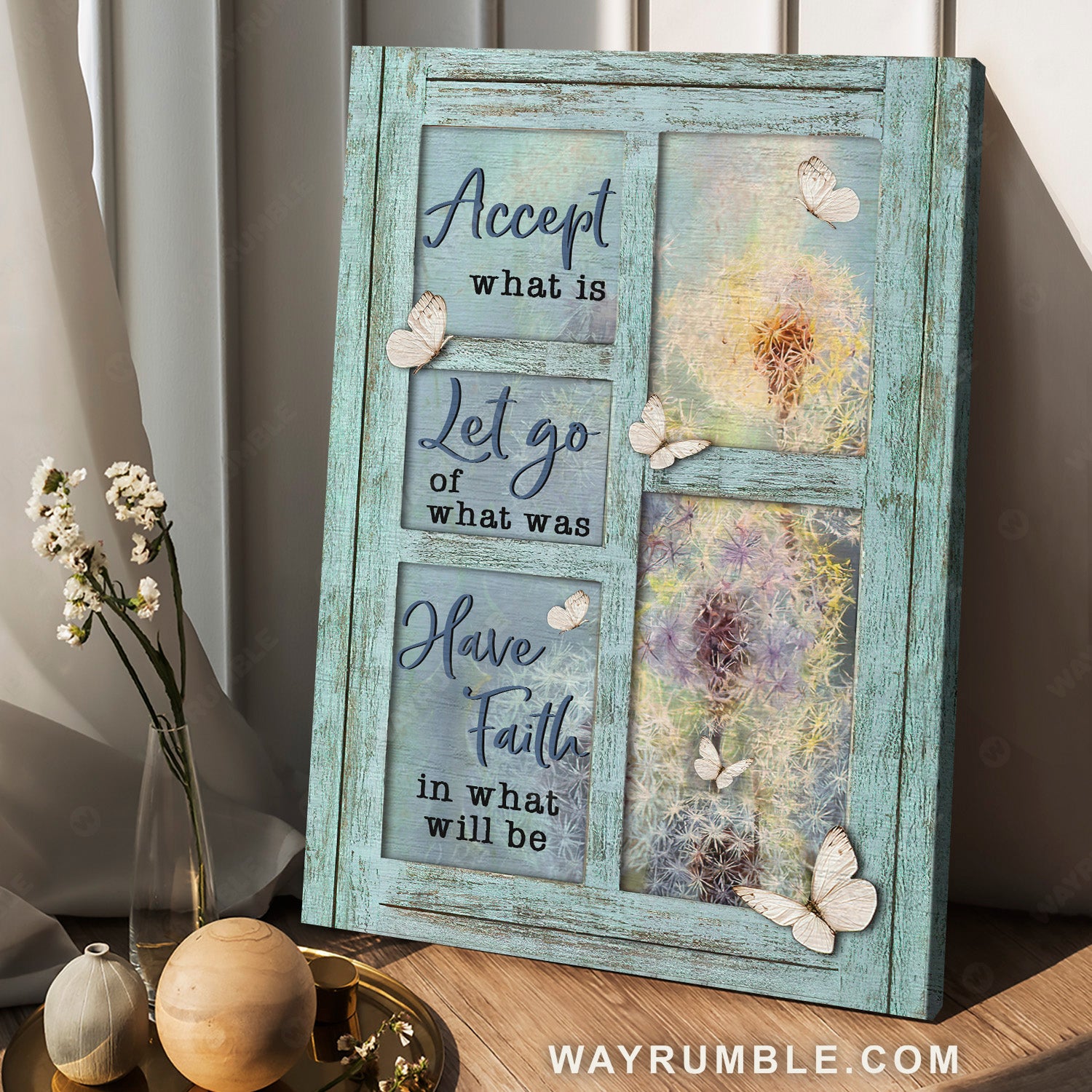 Blue window, Pretty dandelion, Accept what is let go - Jesus Portrait Canvas Prints, Christian Wall Art