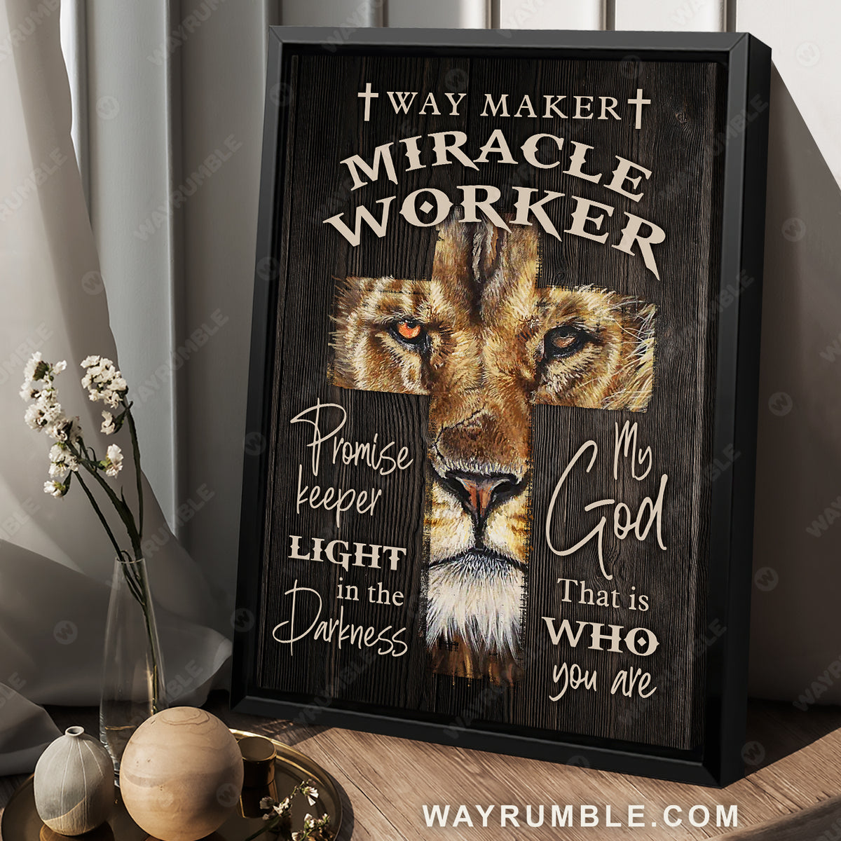 Lion symbol, Big cross, Lion of Judah, Way maker, Miracle worker - Jesus Portrait Canvas Prints, Christian Wall Art