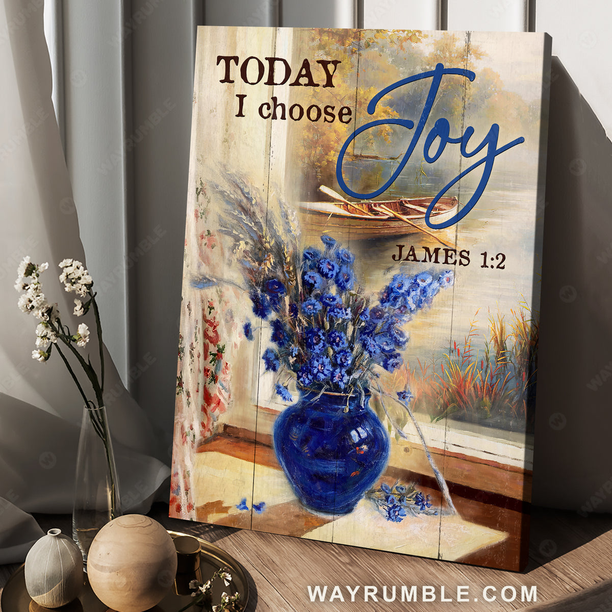 Violet vase, Lavender drawing, Wooden boat, Today I choose joy - Jesus Portrait Canvas Prints, Christian Wall Art