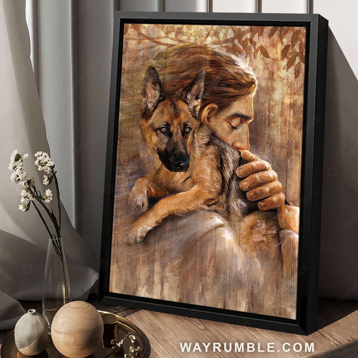 The life of Jesus, German shepherd dog, Autumn forest - Jesus Portrait Canvas Prints, Christian Wall Art