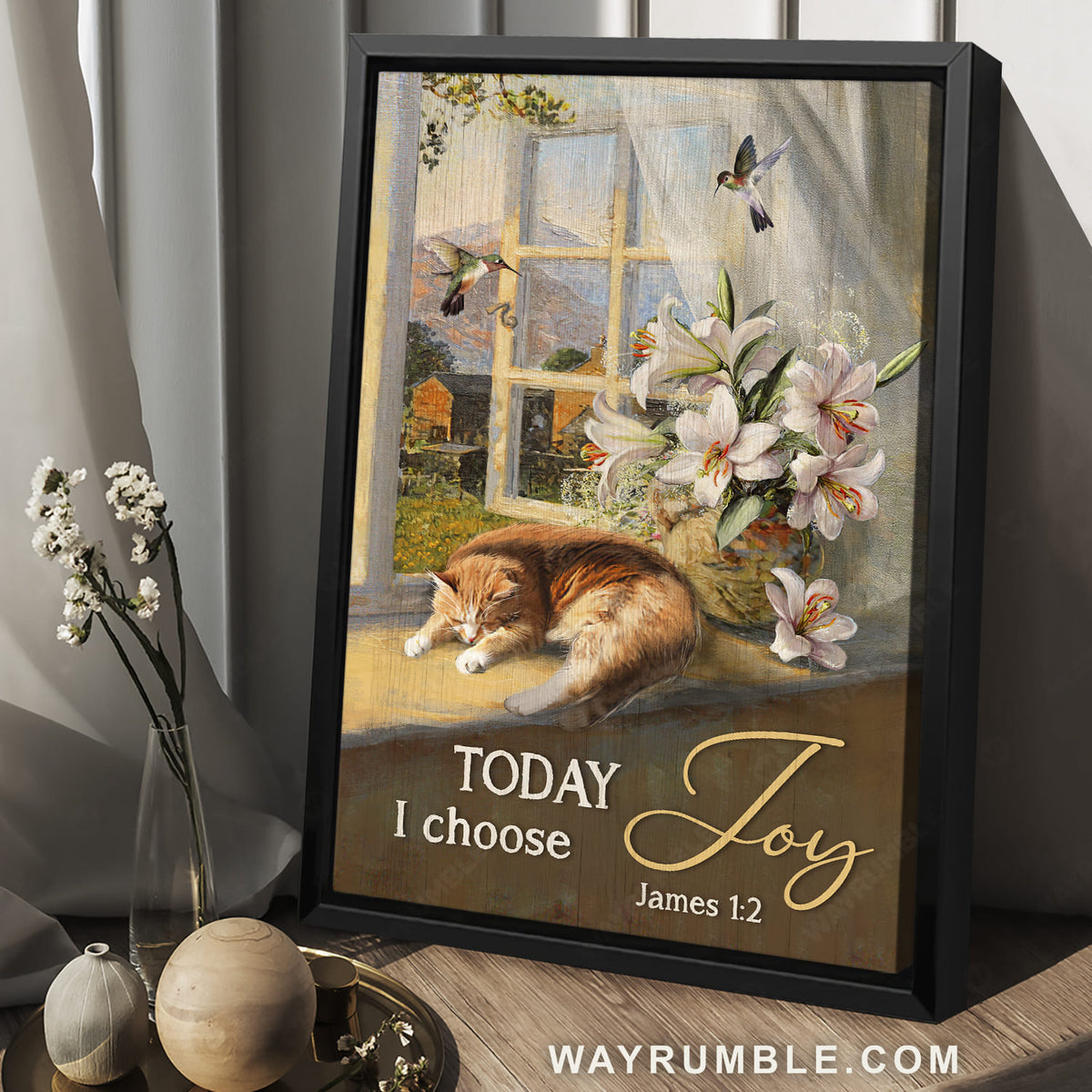 Sunny day, Sleeping cat, Lily flower vase, Today I choose joy - Jesus Portrait Canvas Prints, Christian Wall Art