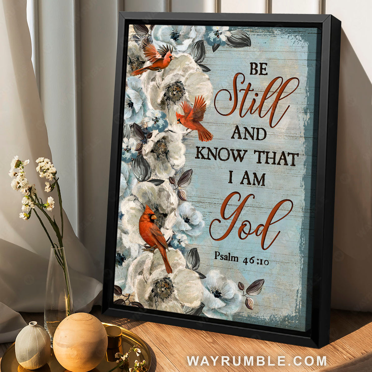 White jasmine, Pretty cardinal, Be still and know that I am God - Jesus Portrait Canvas Prints, Christian Wall Art