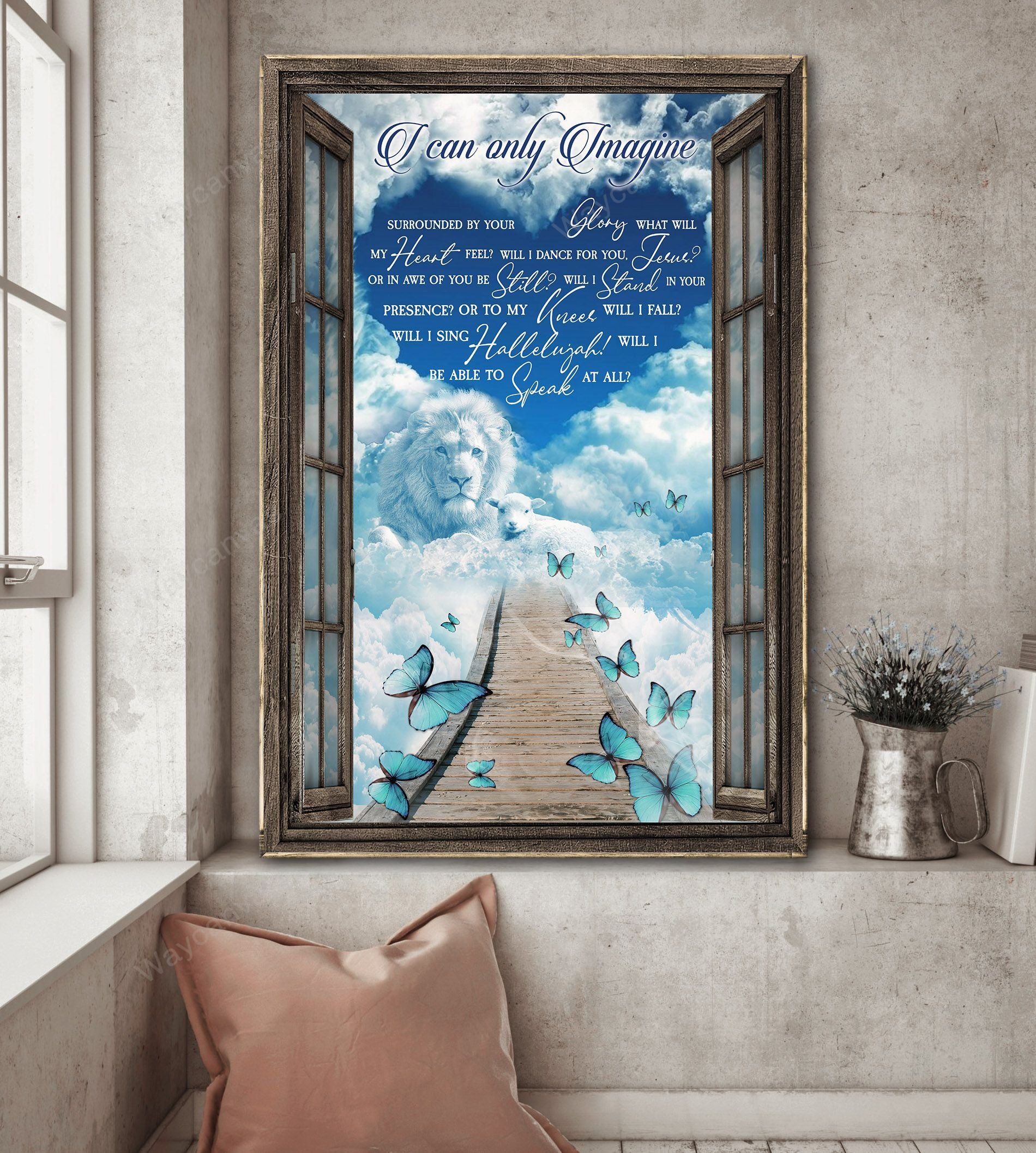 Way to heaven, Lion, Butterfly, Blue sky, I can only imagine - Heaven Portrait Canvas Prints, Wall Art