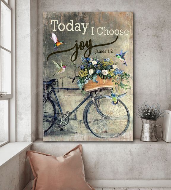 Vintage bicycle, Hummingbird, Flower, Today I choose joy - Jesus Portrait Canvas Prints, Wall Art