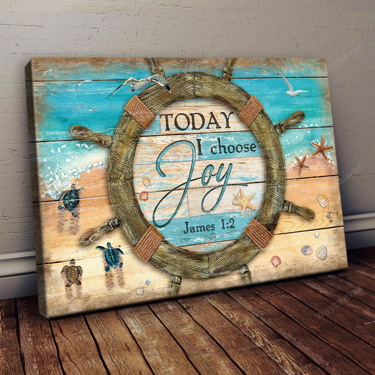 Turtle, Beach, Helm, Today I choose joy - Jesus Landscape Canvas Prints, Wall Art