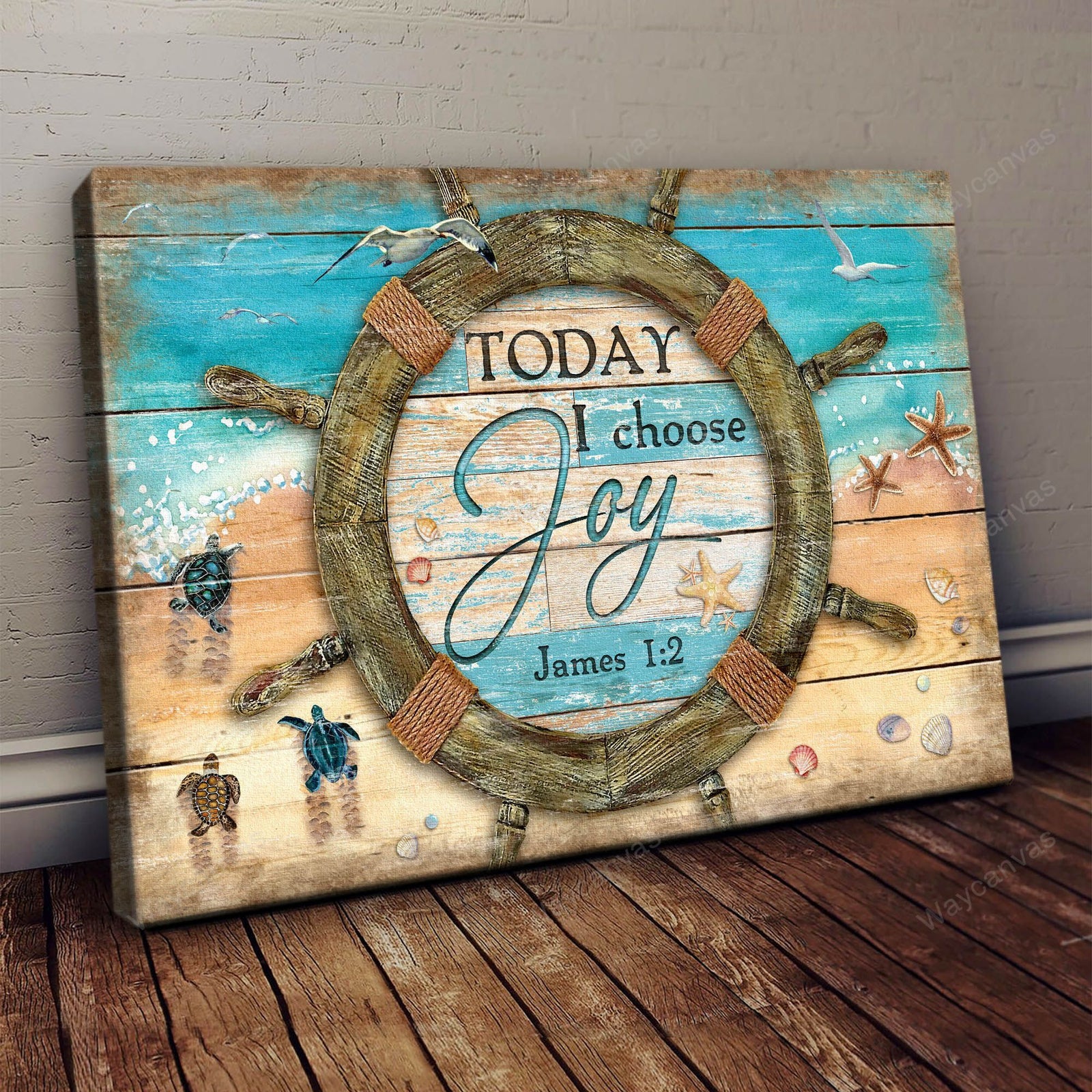 Turtle, Beach, Helm, Today I choose joy - Jesus Landscape Canvas Prints, Wall Art