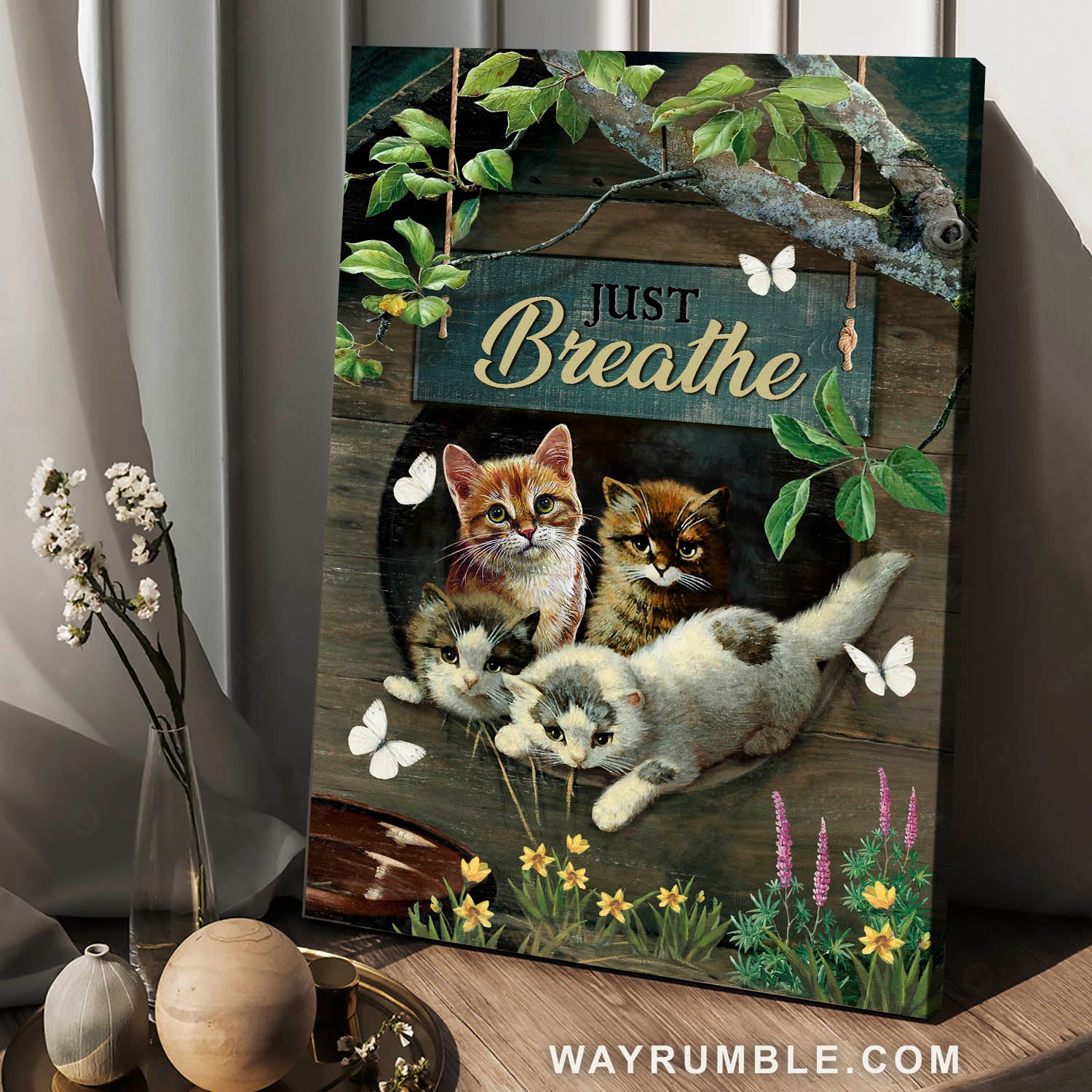 Wooden cat house, Adorable kitten, Peaceful garden, Just breathe - Jesus Portrait Canvas Prints, Christian Wall Art