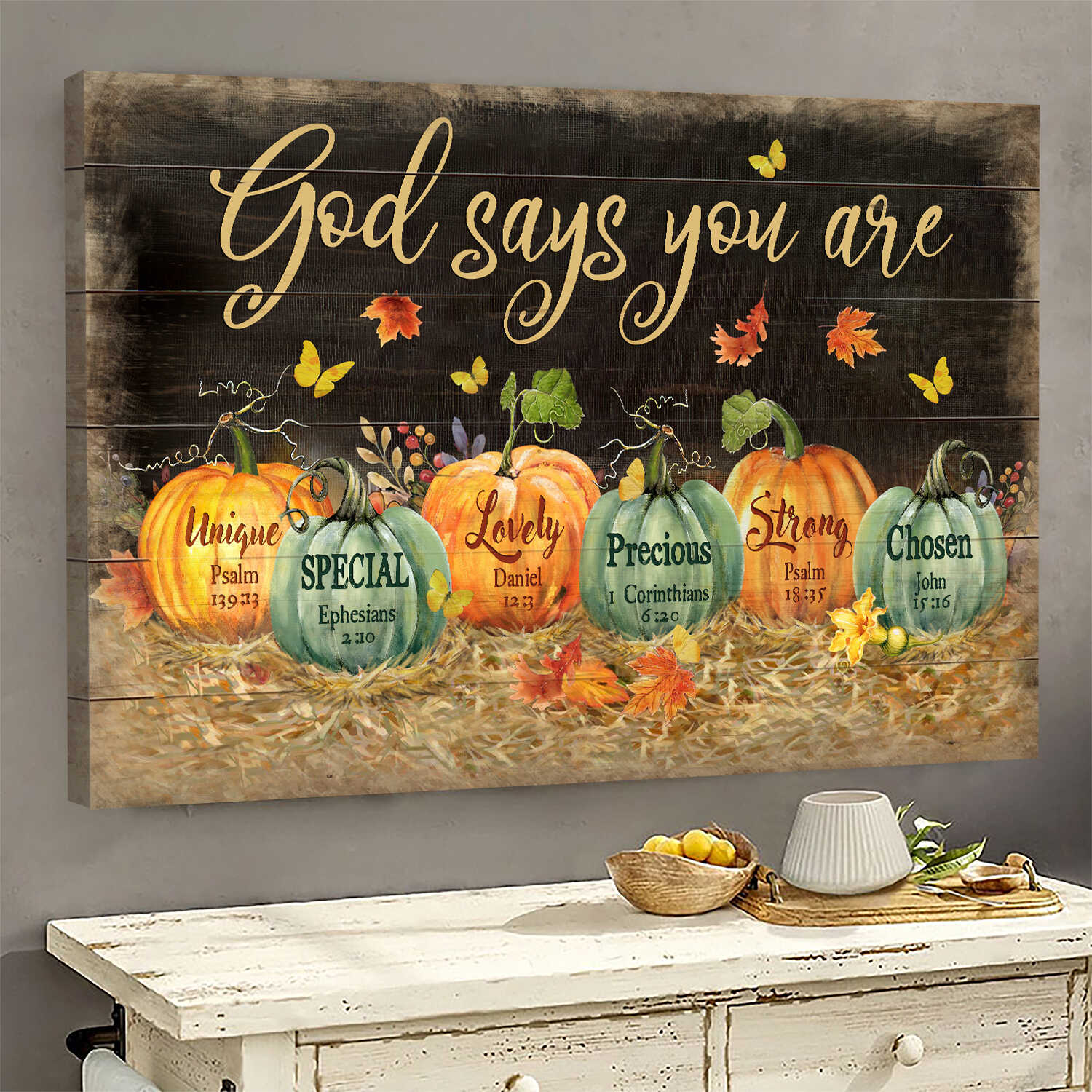 Lovely pumpkin painting, Halloween drawing, God says you are unique - Jesus Landscape Canvas Prints, Wall Art