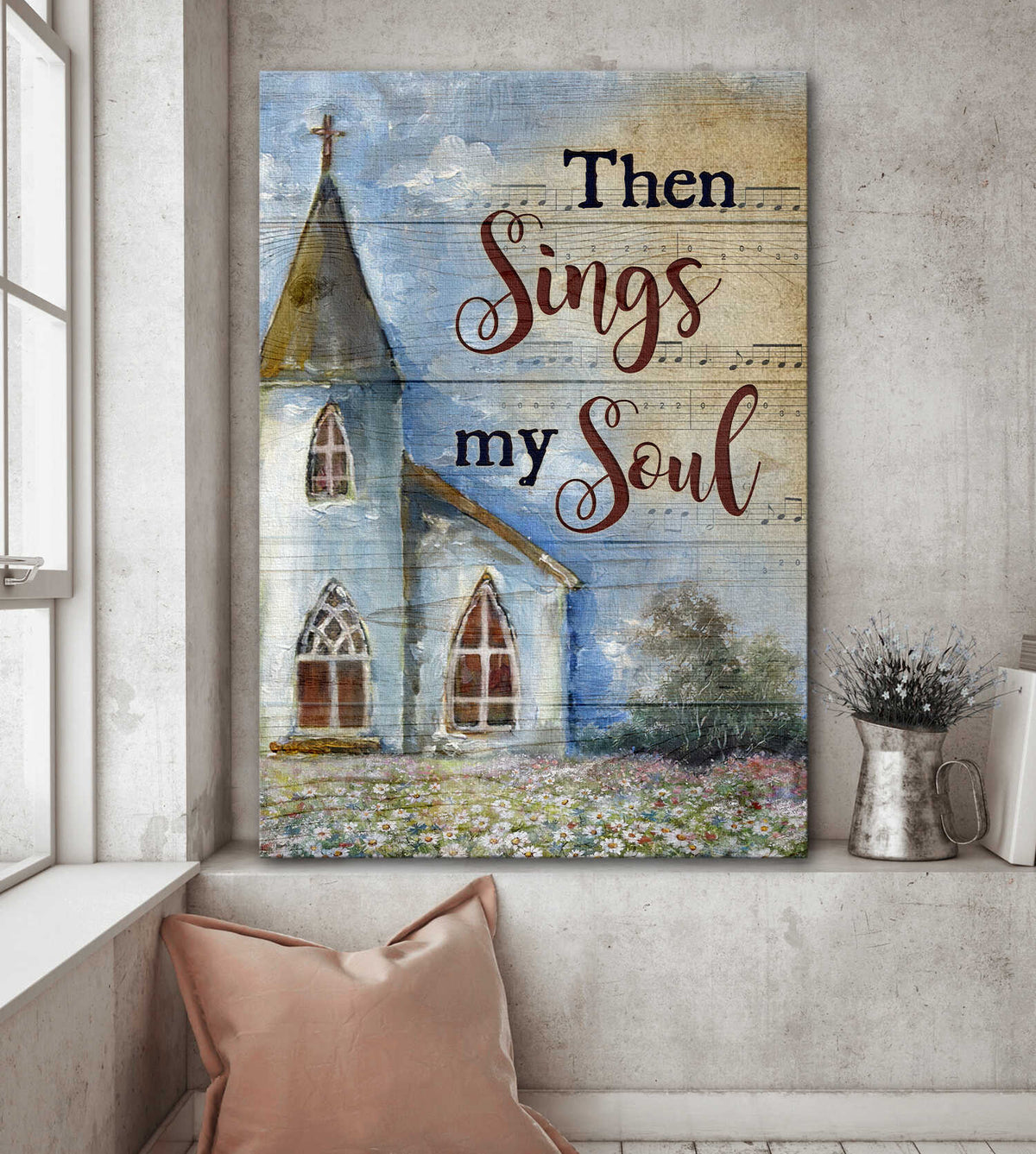 Church, Daisy field, Sheet music, Then sings my soul - Jesus Portrait Canvas Prints, Wall Art