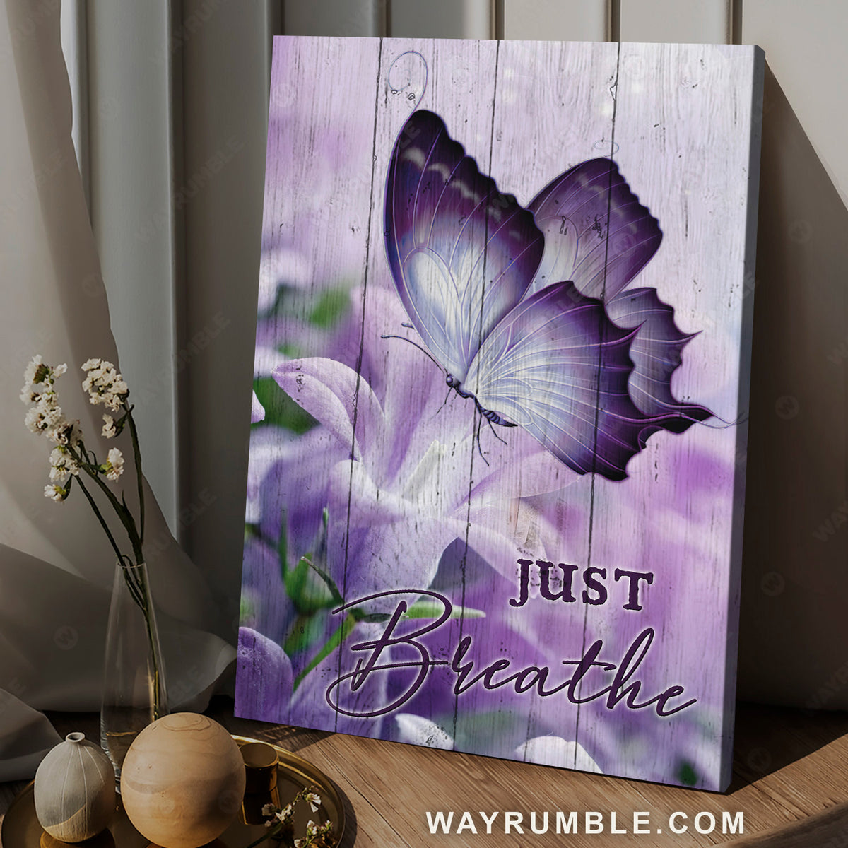 Violet butterfly, Purple lily flower, Just breathe - Jesus Portrait Canvas Prints, Christian Wall Art