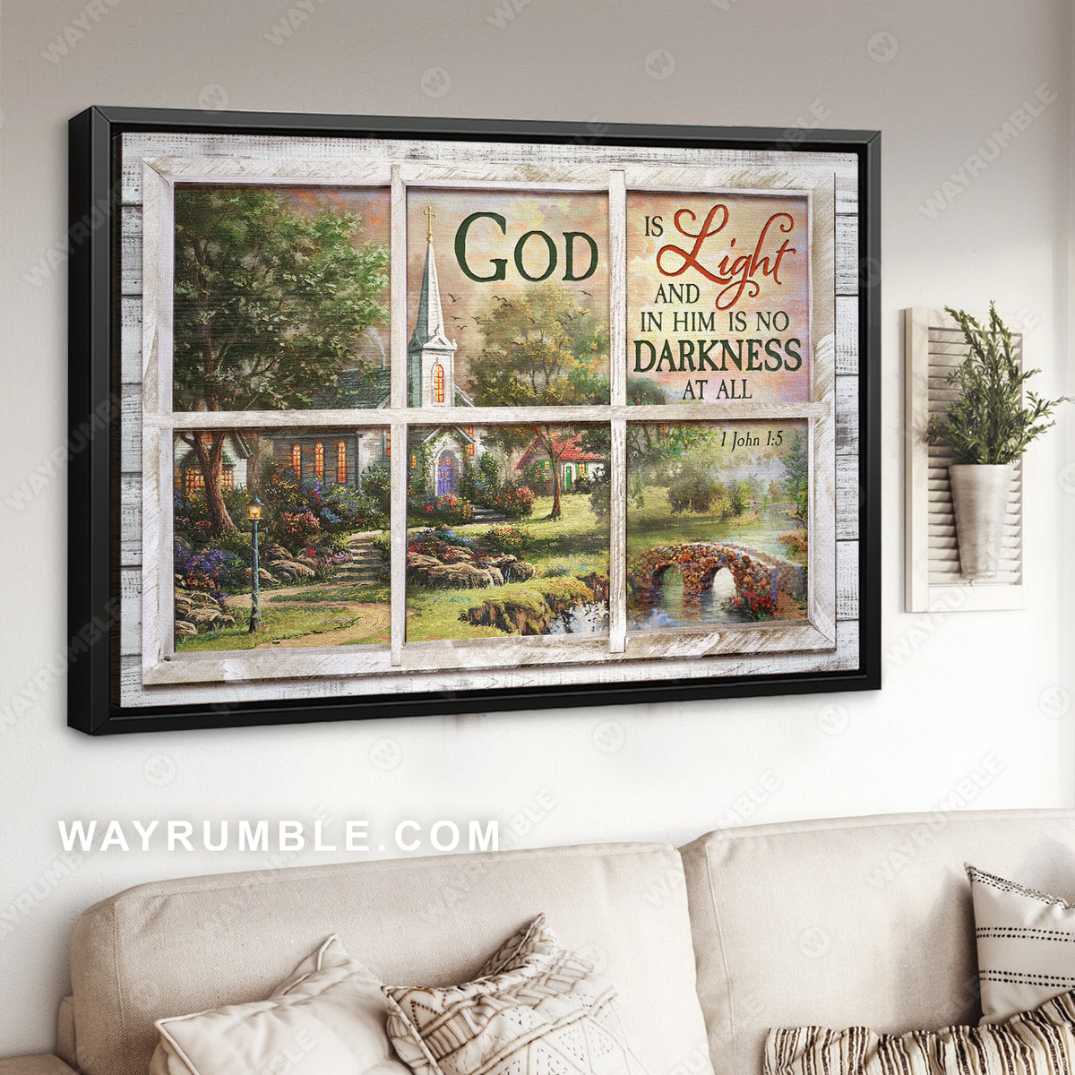 Magic garden, Pretty church, Colorful sunset, God is light - Jesus Landscape Canvas Prints, Christian Wall Art