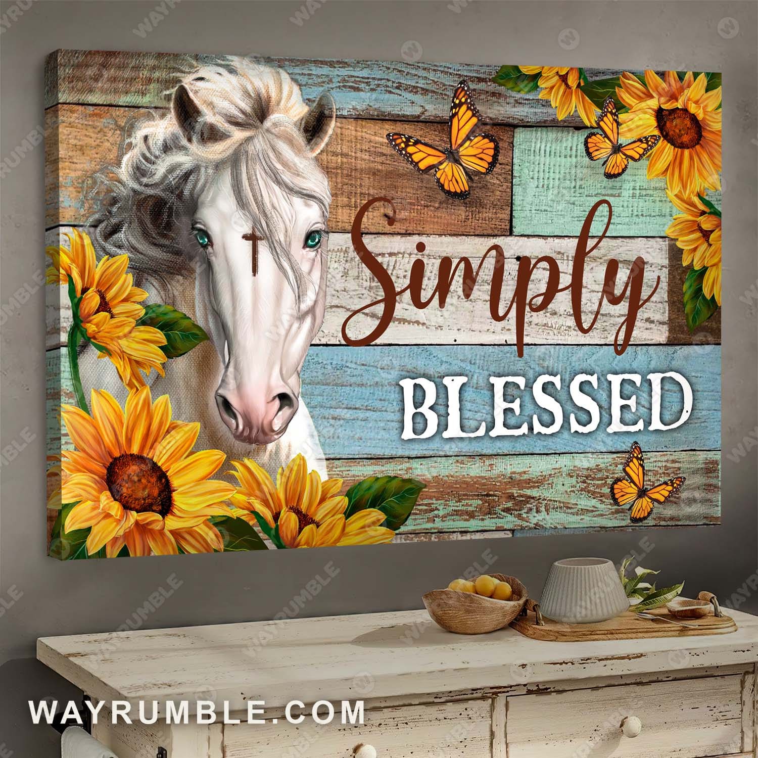 White horse painting, Simply blessed - Jesus Landscape Canvas Prints, Wall Art
