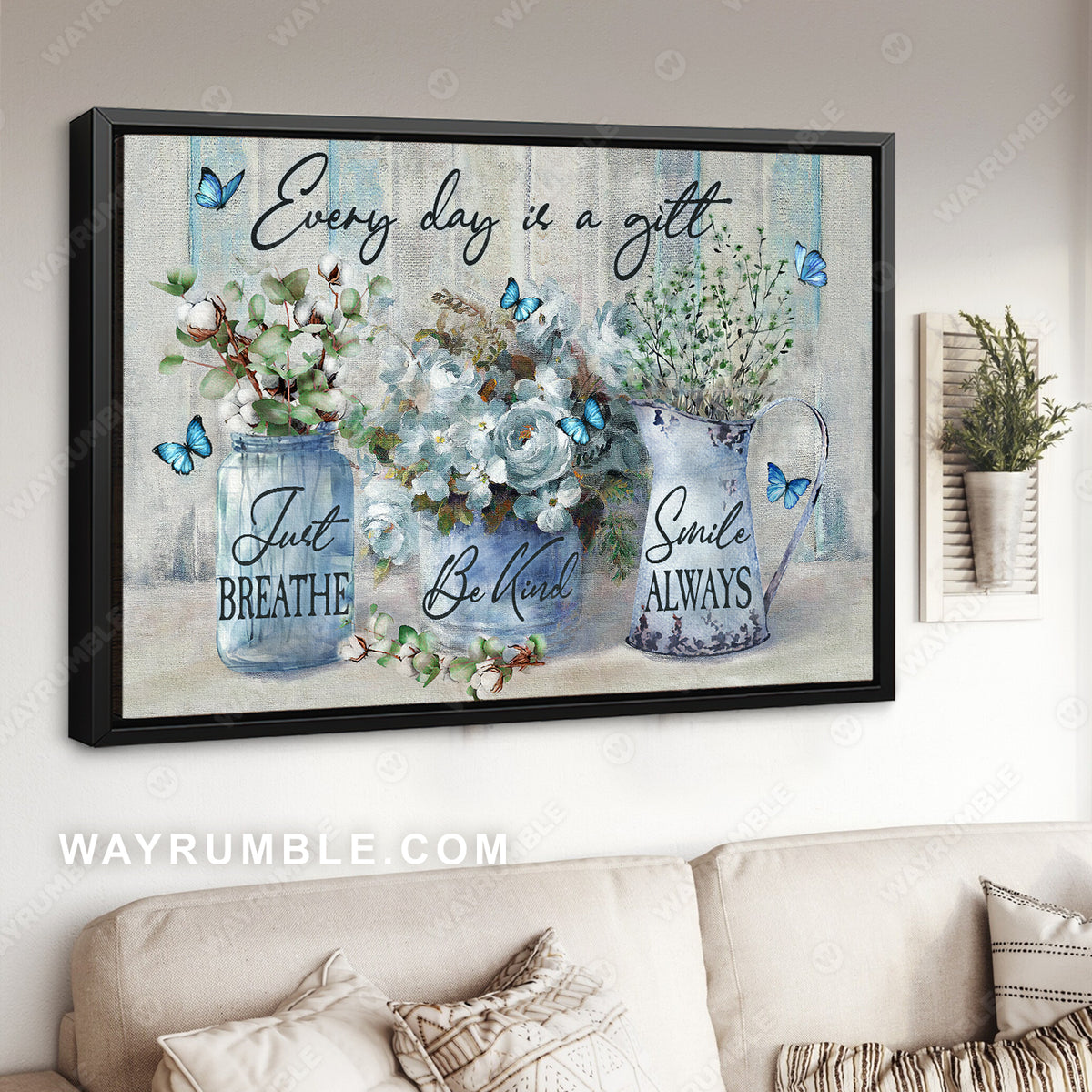 Pretty cotton flower, Blue garden, Butterfly drawing, Every day is a gift - Jesus Landscape Canvas Prints, Christian Wall Art