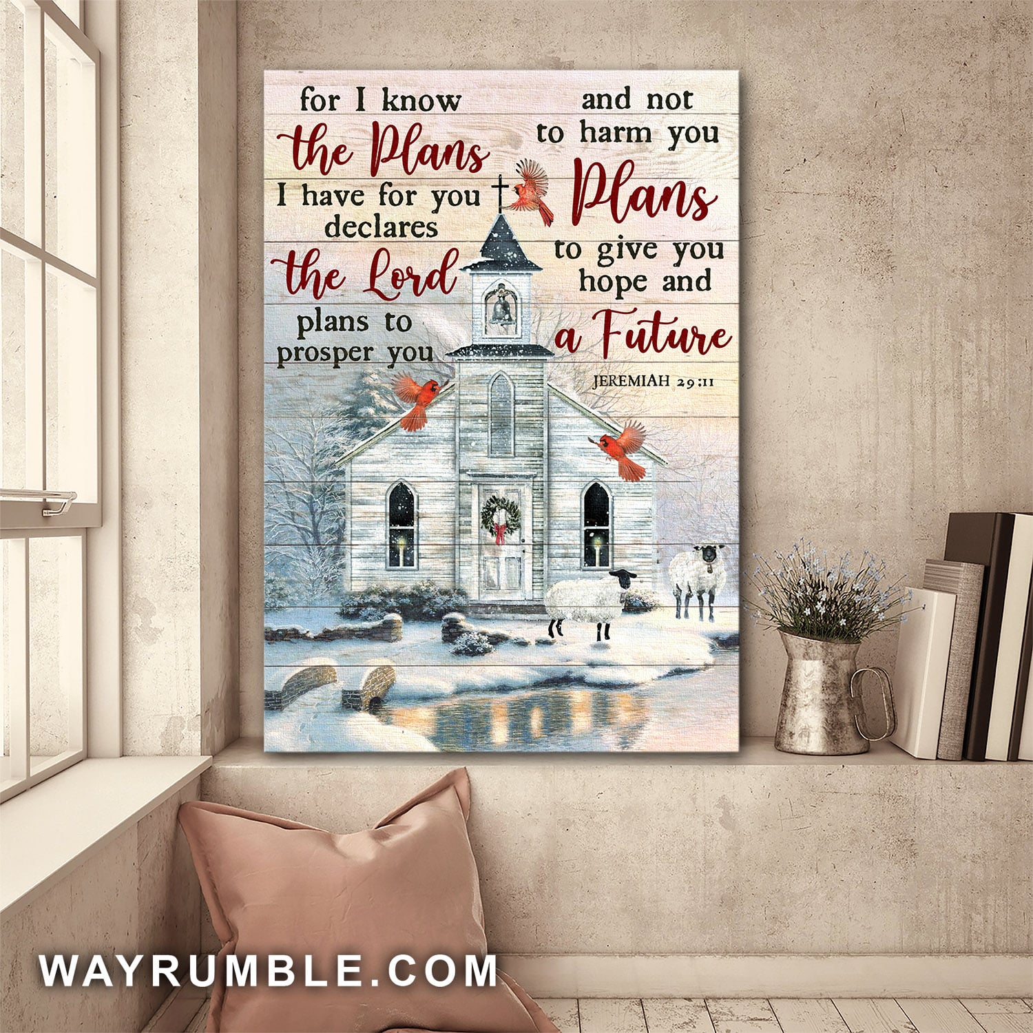 Beautiful church, Cardinal, Sheep, Winter, For I know the plans I have for you - Jesus Portrait Canvas Prints, Wall Art