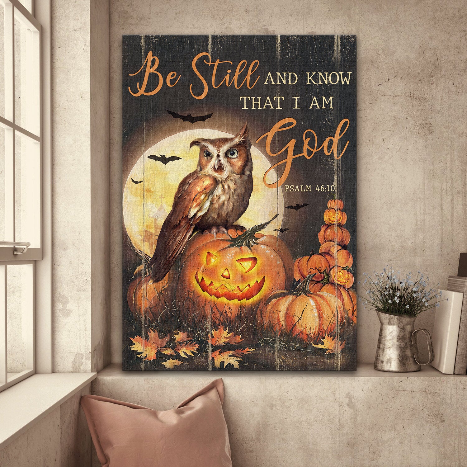 Halloween owl, Scary Pumpkin, Be still and know that I am God - Jesus Portrait Canvas Prints, Wall Art
